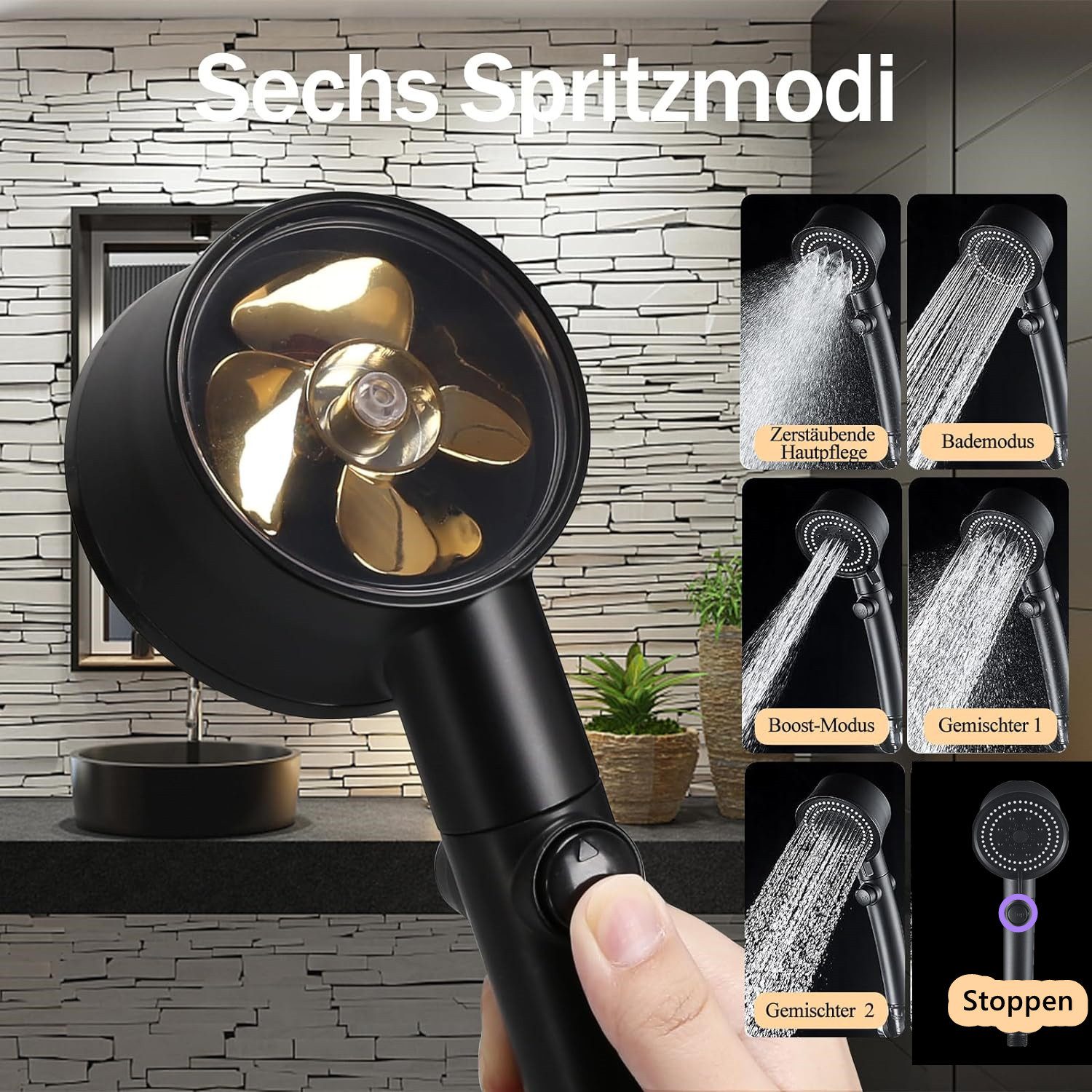 Refttenw Handbrause Duschbrause Schwarz, 5 Strahlarten, günstig online kaufen