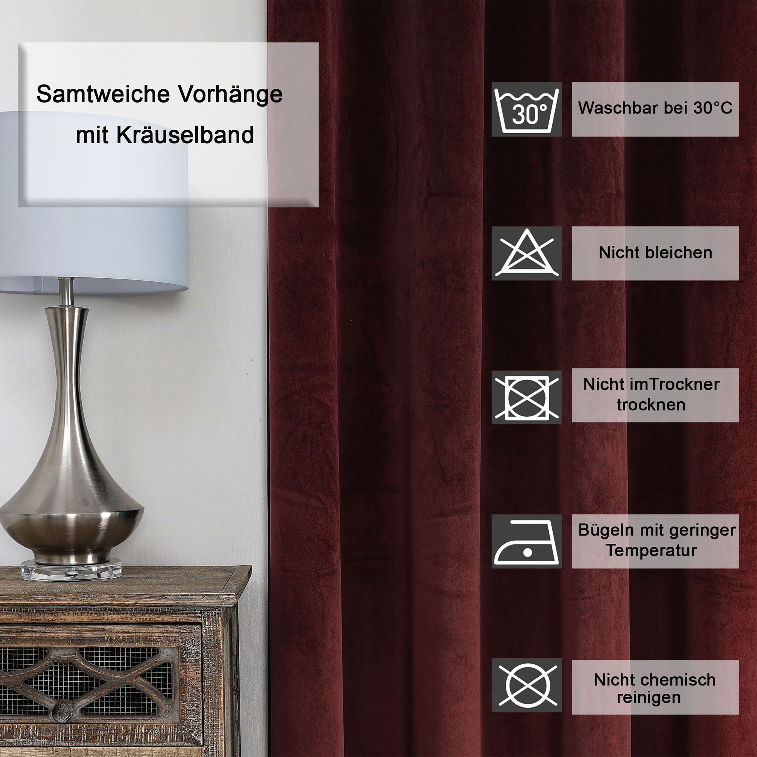 Haus und Deko Gardine Verdunkelungsvorhang Samt weich Vorhang Kräuselband b günstig online kaufen