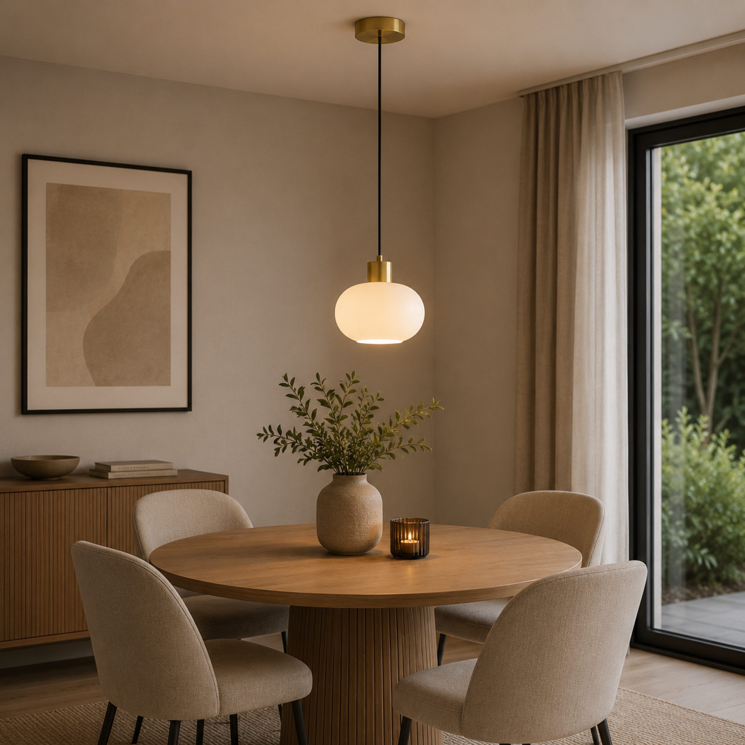 Lightbox Pendelleuchte, ohne Leuchtmittel, Ø 22 cm, Höhe 120 cm, E27 Fassung, Glas weiß, Metall messing gebürstet
