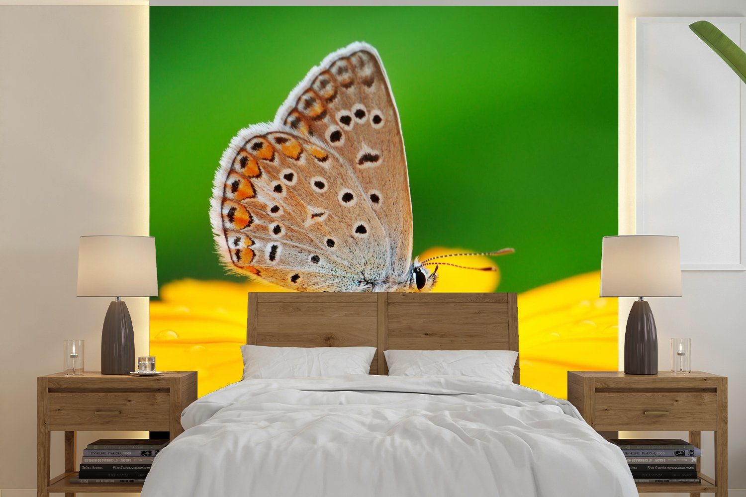 MuchoWow Fototapete Blumen - Schmetterling (5 Wohnzimmer bedruckt, Tapete St), Wandtapete Natur, Schlafzimmer, für oder Vinyl Matt, 