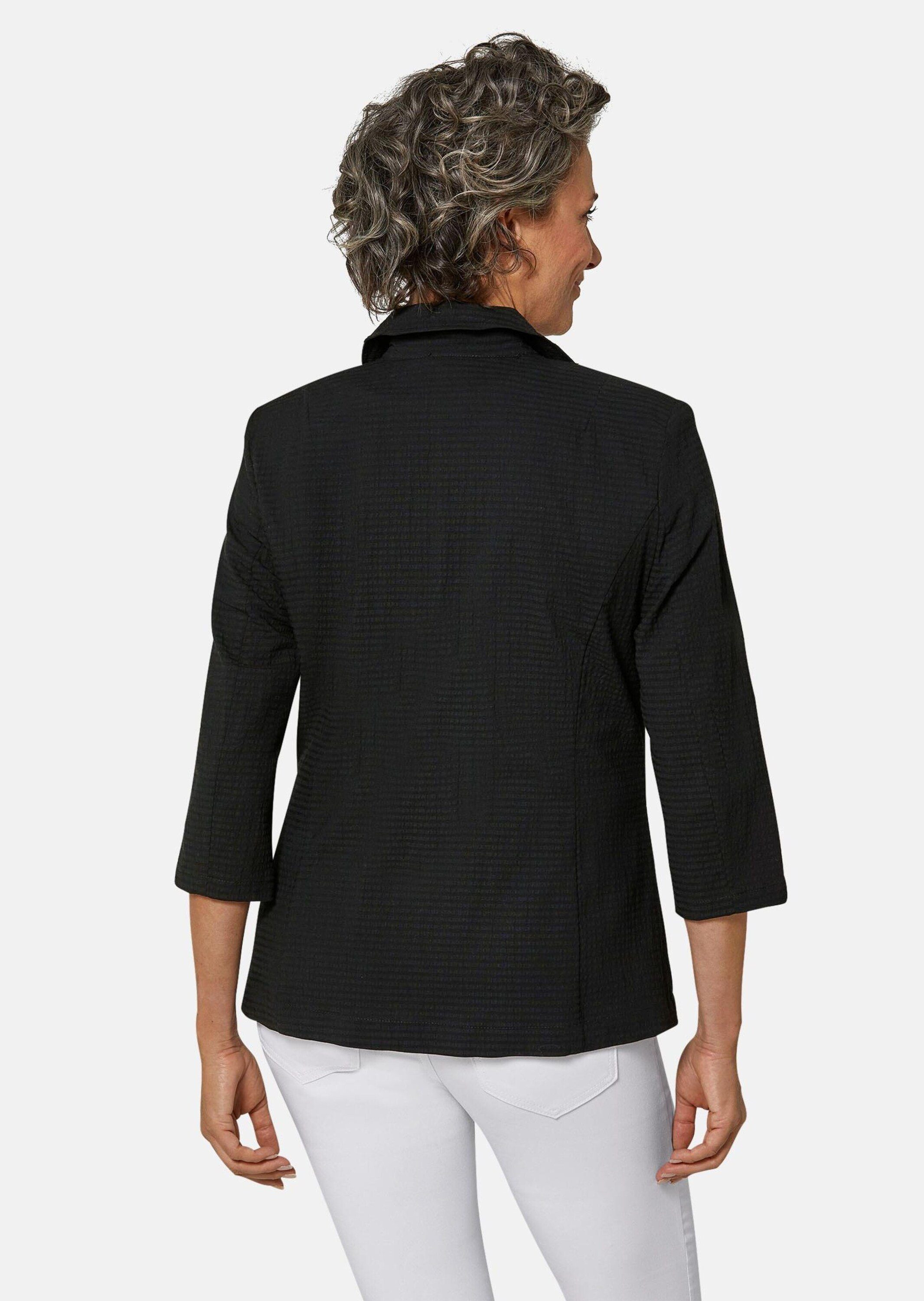 GOLDNER Jackenblazer Baumwollblazer mit Reverskragen Leichte Jerseyjacke mit 3/4-Ärmeln, Teilungsnähten und Knöpfen
