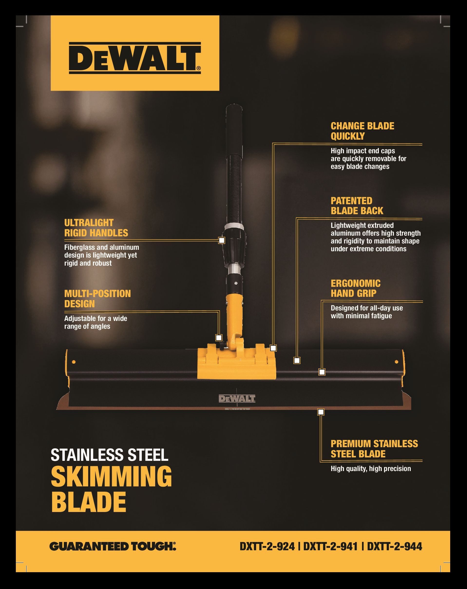 DeWalt Flächenspachtel DeWALT Flächenspachtel 101cm Spachtel mit Alu Griff 2-940