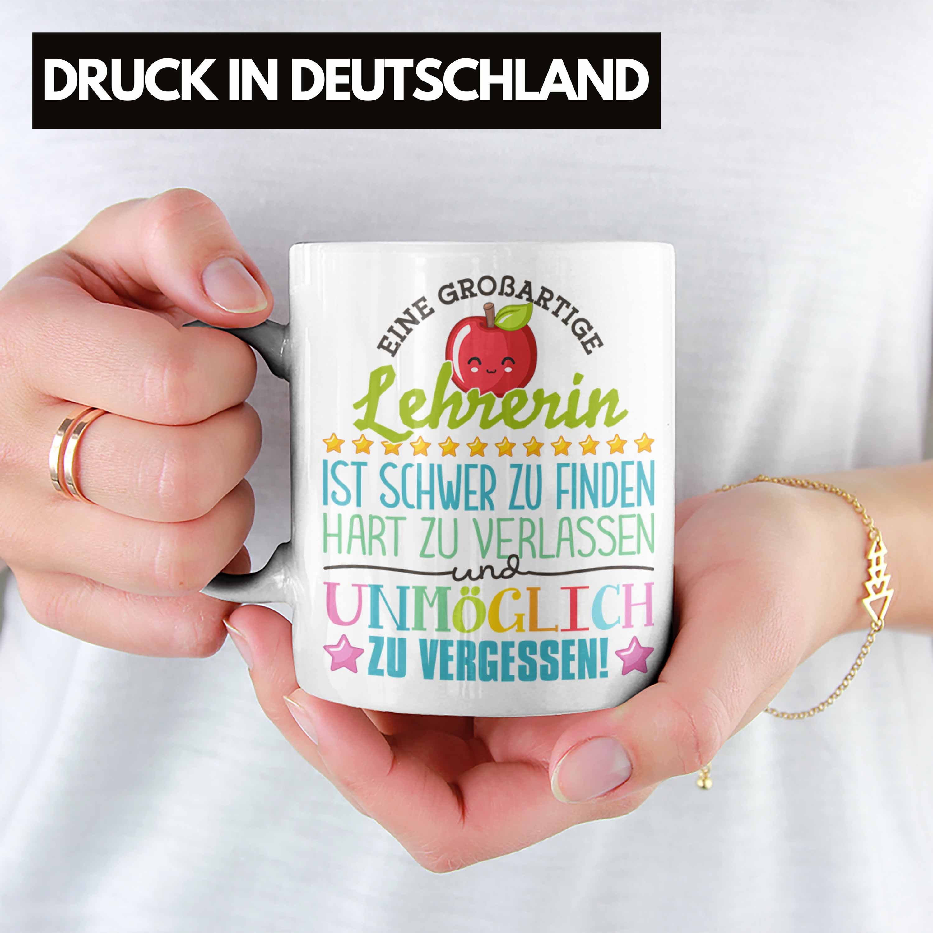 Trendation Tasse Lehrerin Abschied Tasse Abschiedsgeschenk Spruch Lehrerin Geschenkidee, Keramik