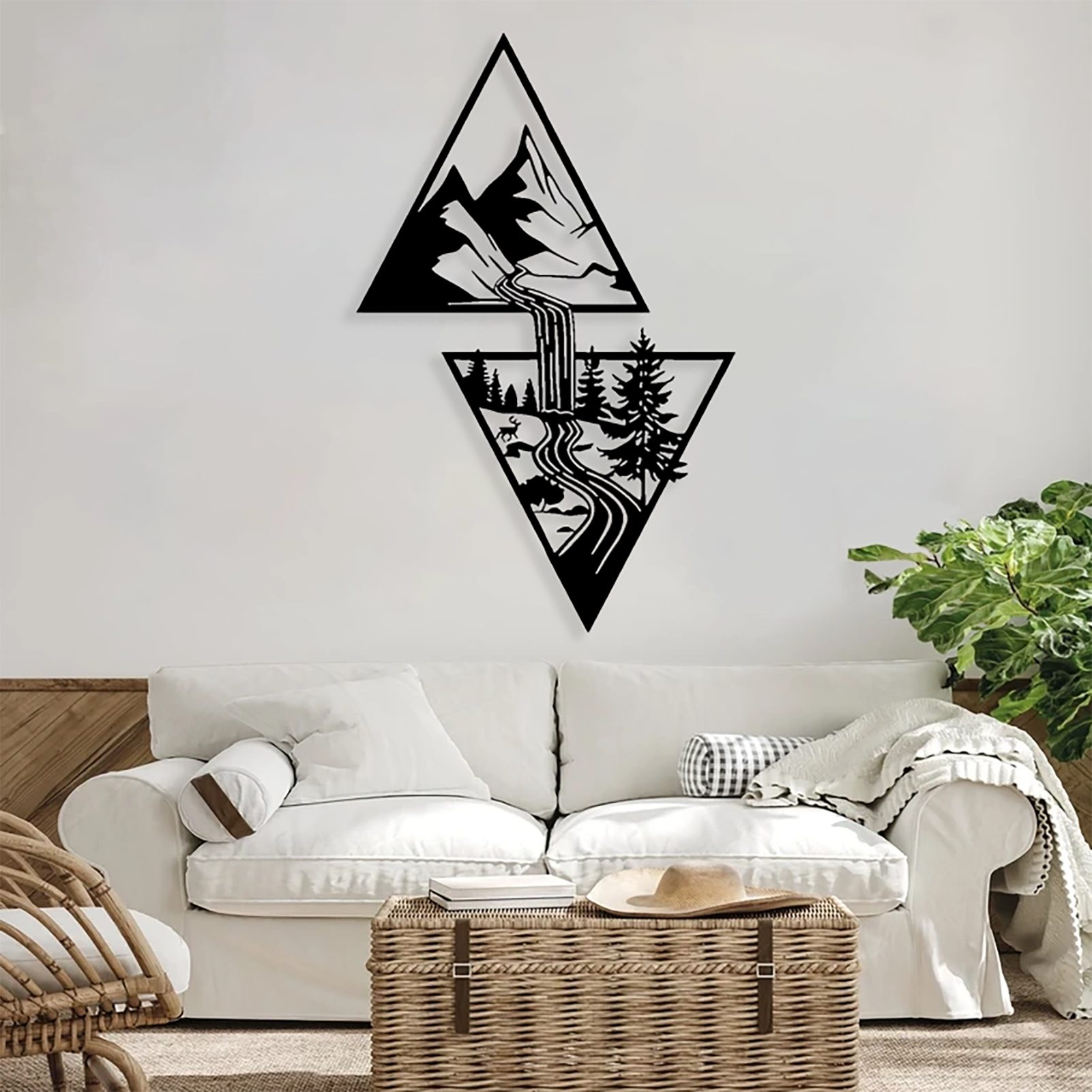 Jumpeak Wanddekoobjekt Wandbehang aus Metall mit Bergen, Bächen,auf und ab gestaffelt, Kunst, Hergestellt aus Metall,Schwarz,Weiß,3 Größe