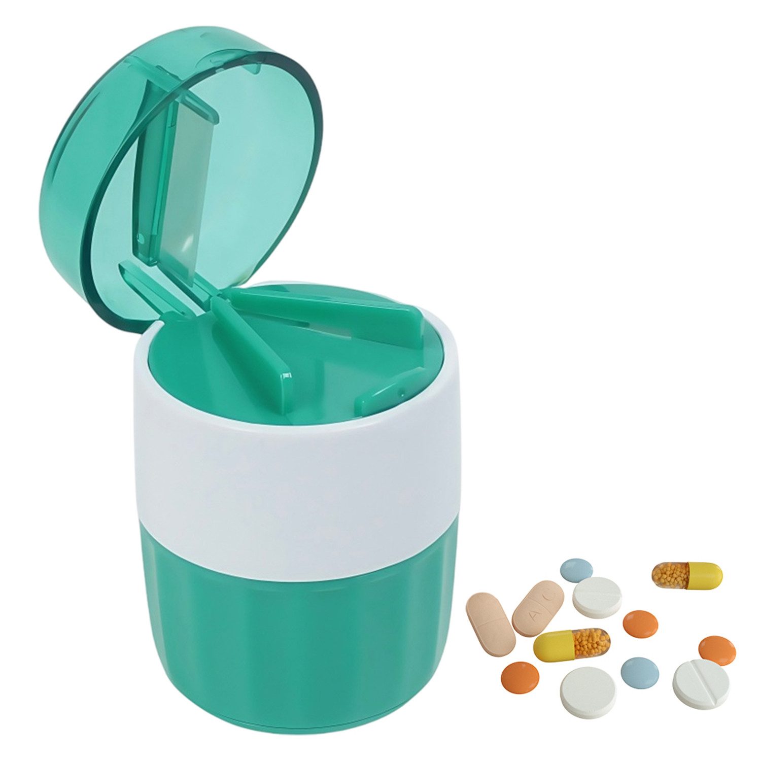 Refttenw Pillendose 3-in-1 Tablettenmühle, Aufbewahrung und Schneidebox,Medikamentenbox