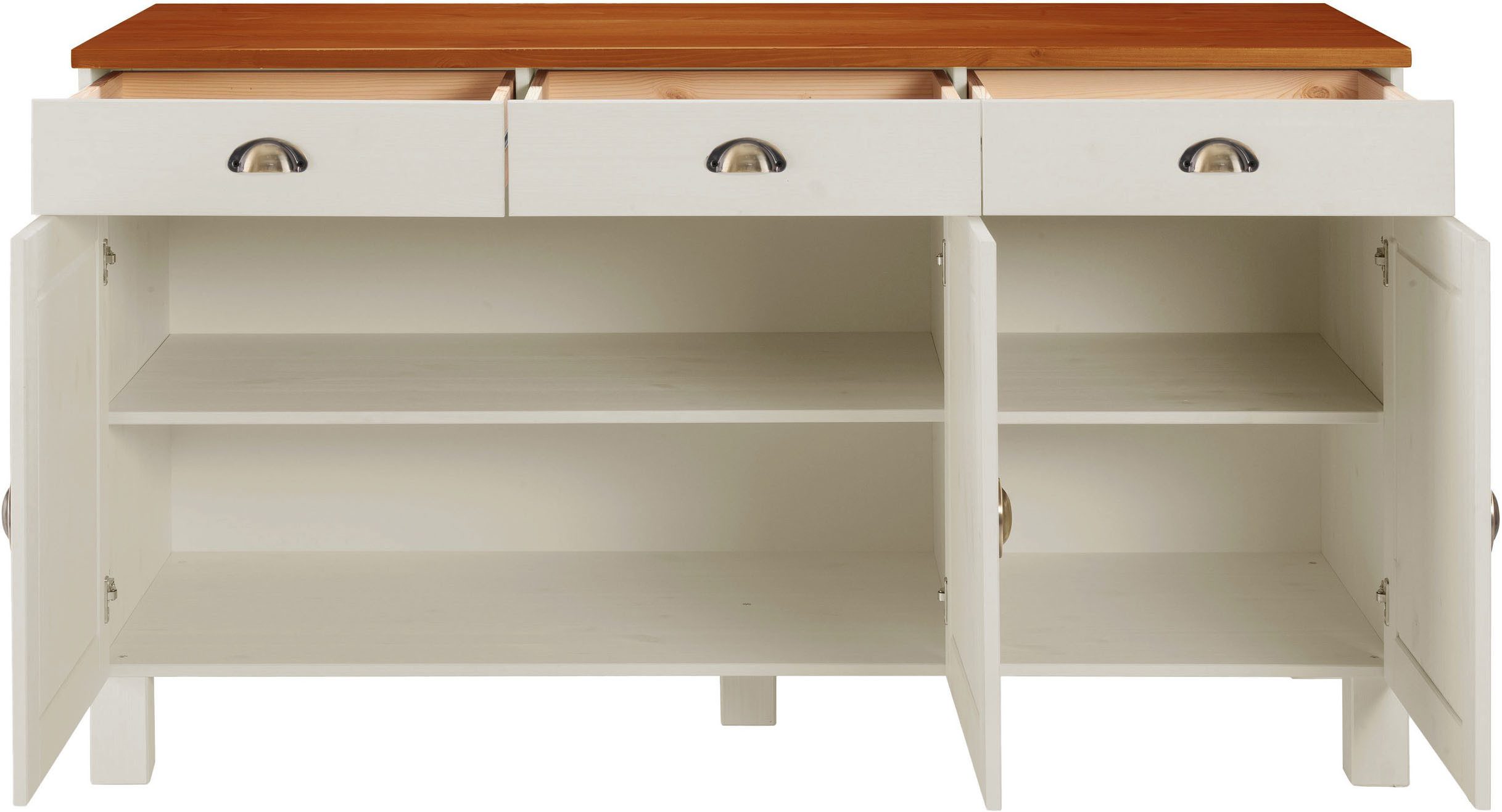 Home affaire Unterschrank Oslo 150 cm breit, 3 Türen, 3 Schubladen, aus massiver Kiefer, Metallgriffe – Bild 4 von 5