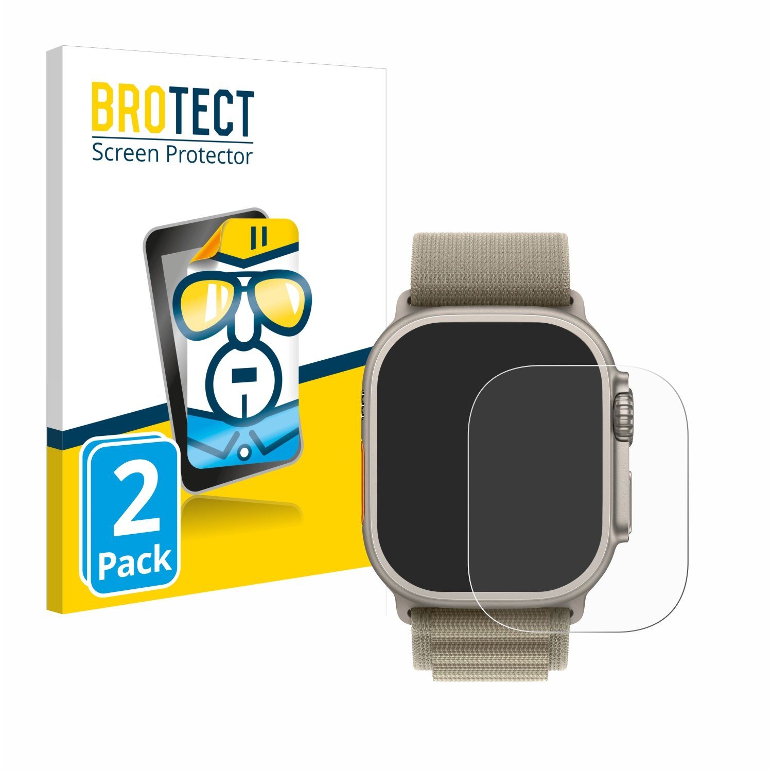 BROTECT Schutzfolie für Apple Watch Ultra 2 (49 mm), Displayschutzfolie, 2 Stück, Folie klar