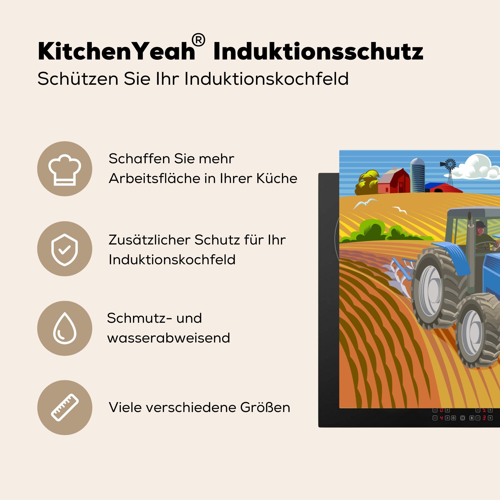MuchoWow Herdblende-/Abdeckplatte Traktor - Landwirt tlg), küche (1 Ceranfeldabdeckung, 83x51 cm, Wolken, für Vinyl, - Arbeitsplatte