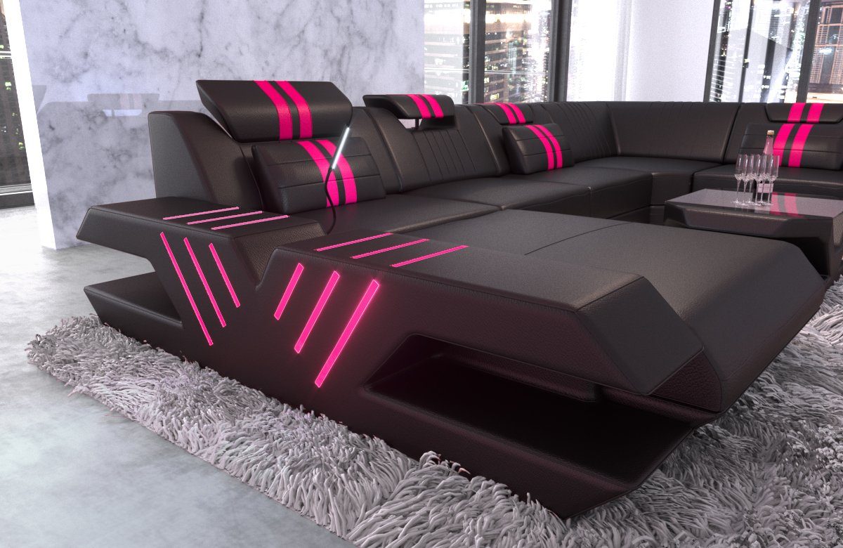 Sofa Dreams Wohnlandschaft Venedig - U Form Ledersofa, Couch, mit LED,  wahlweise mit Bettfunktion als Schlafsofa, Designersofa