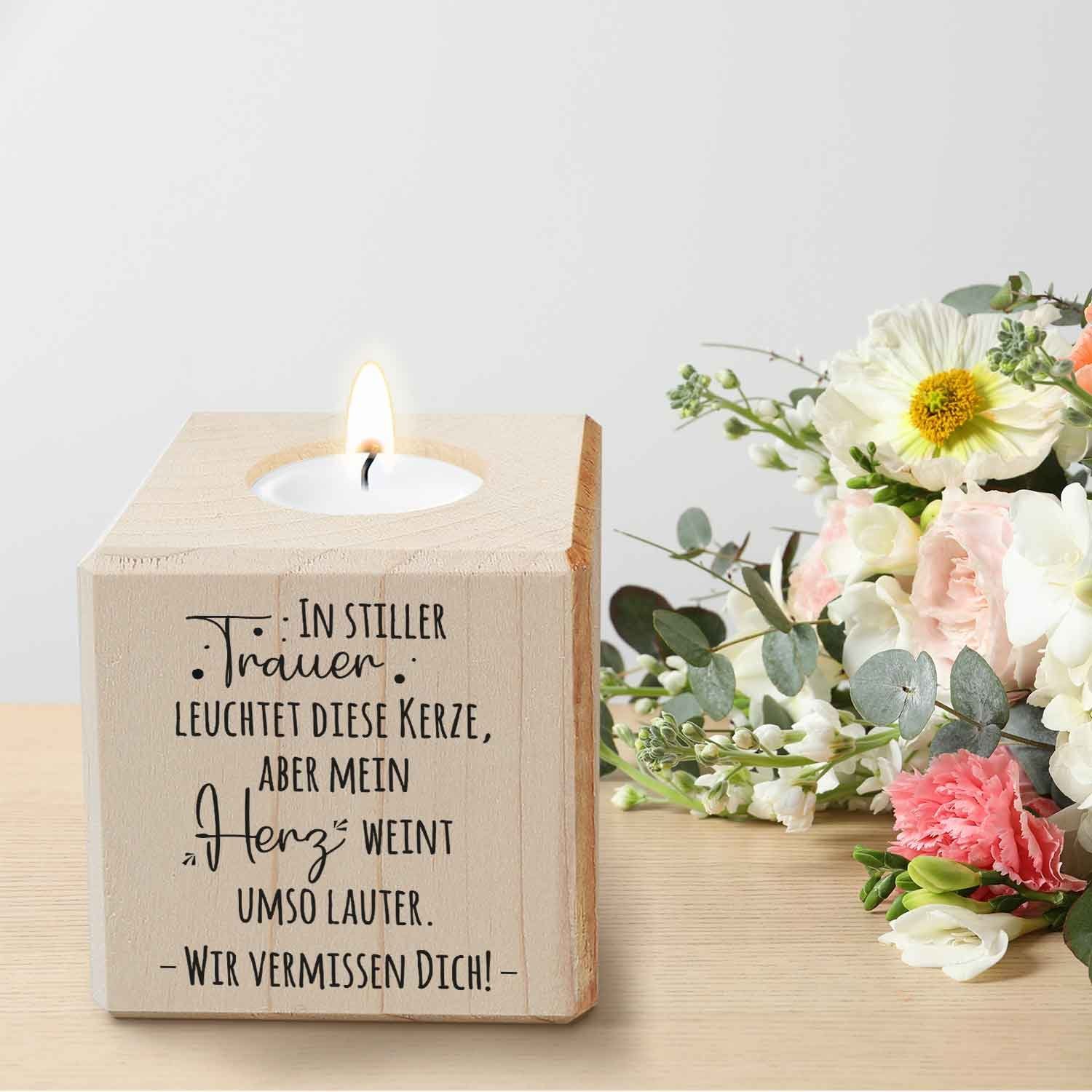 GRAVURZEILE Teelichthalter mit Gravur aus Holz - Grabschmuck - Trauergesche günstig online kaufen