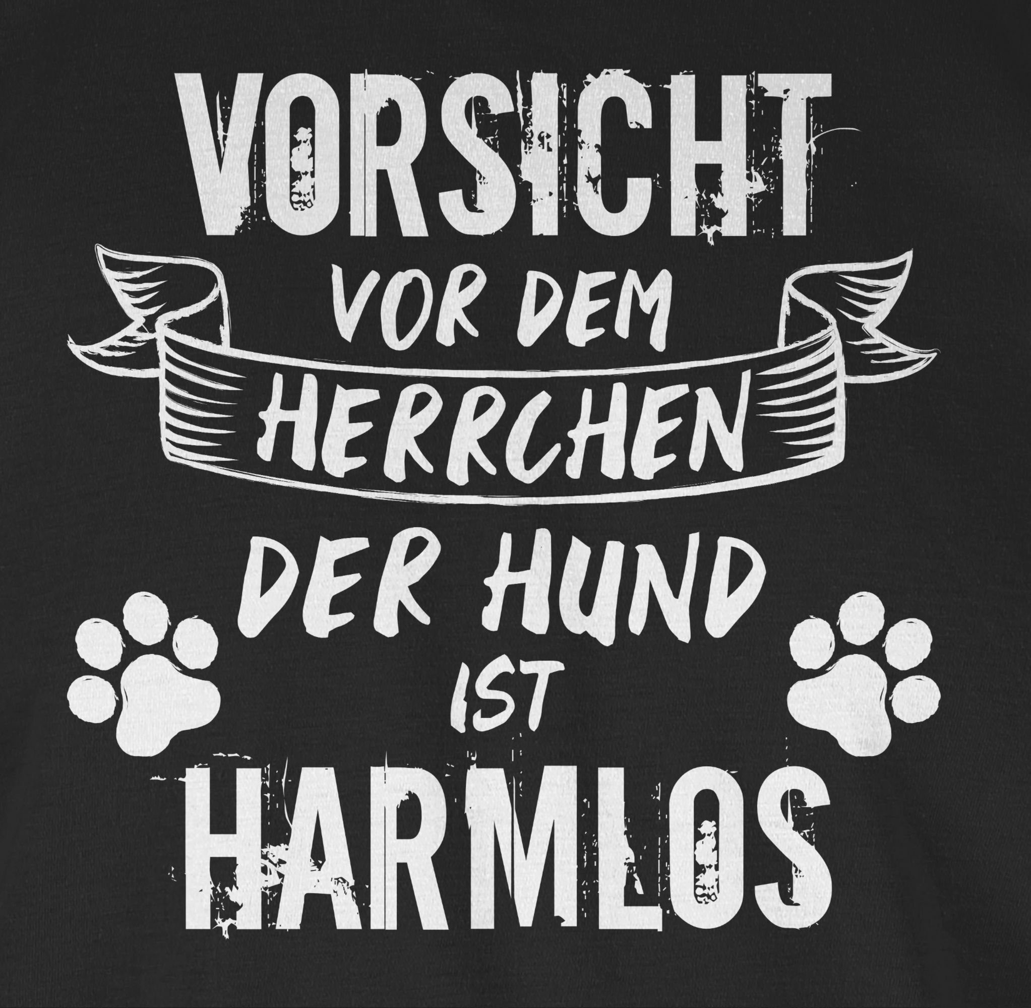 Shirtracer T-Shirt 01 Geschenk - ist dem Weiß Herrchen harmlos Vorsicht Grunge/Vintage Schwarz Hund vor für Hundebesitzer der 