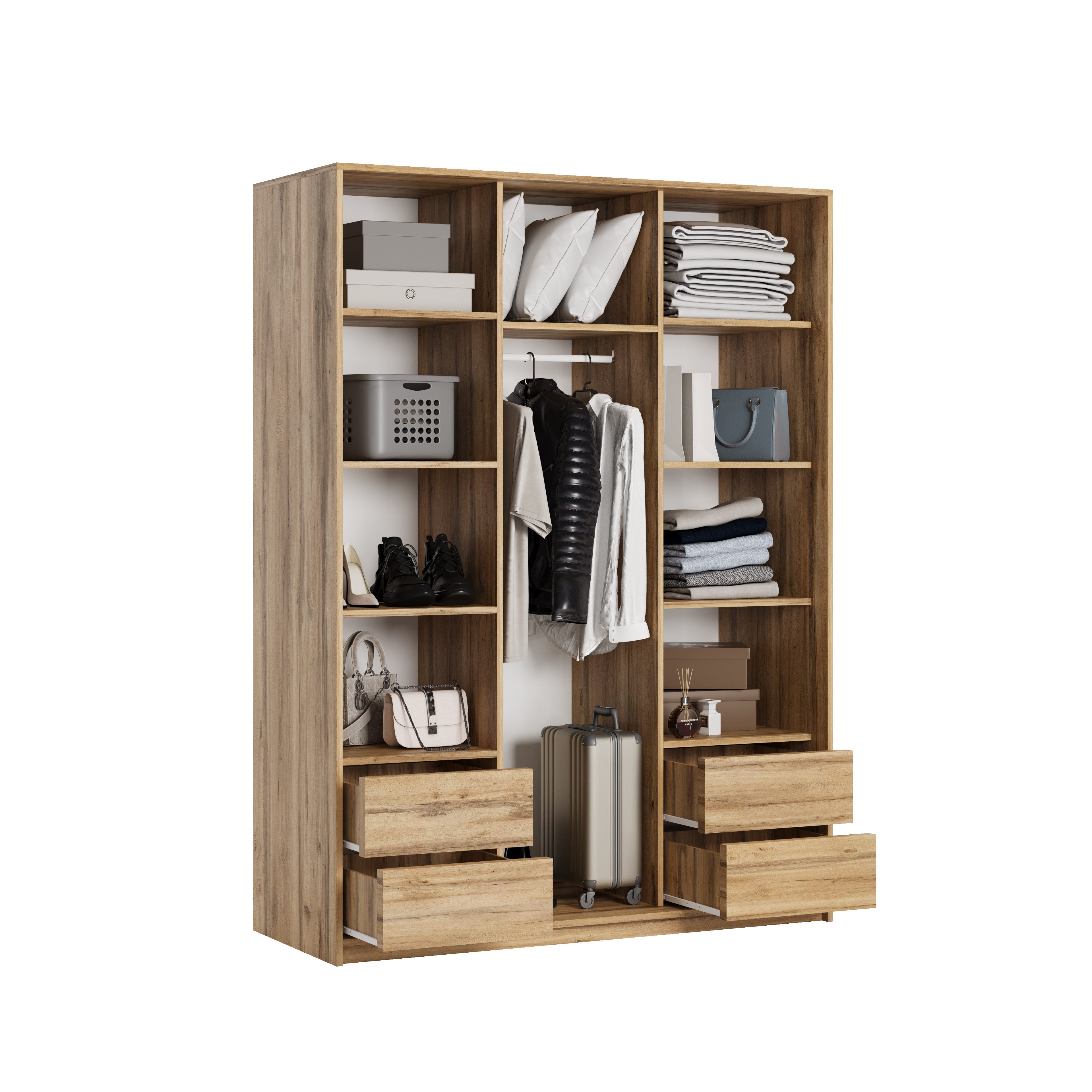 Masseno Schwebetürenschrank ORRA 150 cm Kleiderschrank mit Spiegel 3 Türen Schwarz