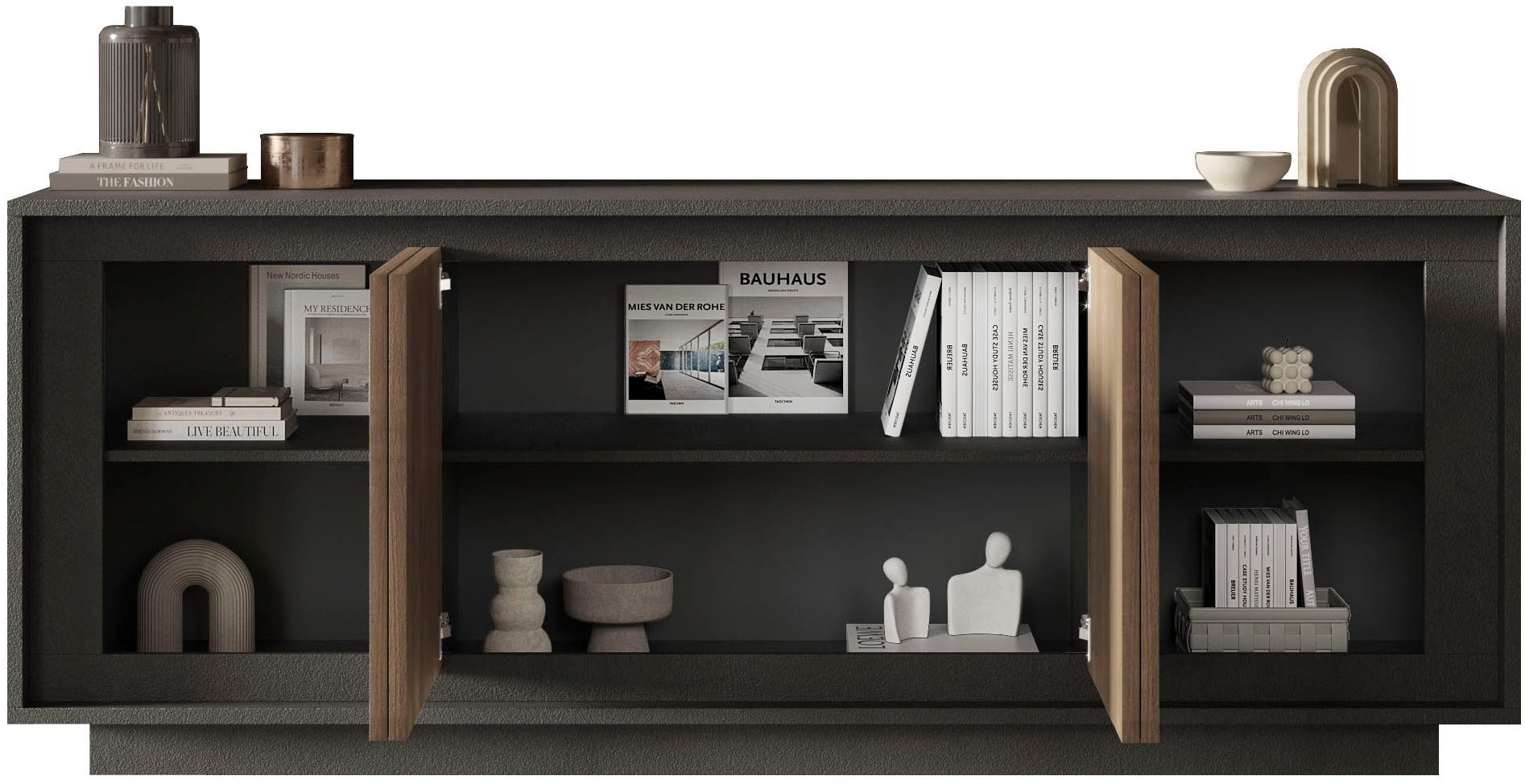 Home affaire Sideboard Sky, B/T 207/50 cm, Kommode/Anrichte/Stauraumschrank, 4 Türen, Softclosing, Korpus & Front 22 mm stark, Rahmen-Optik
