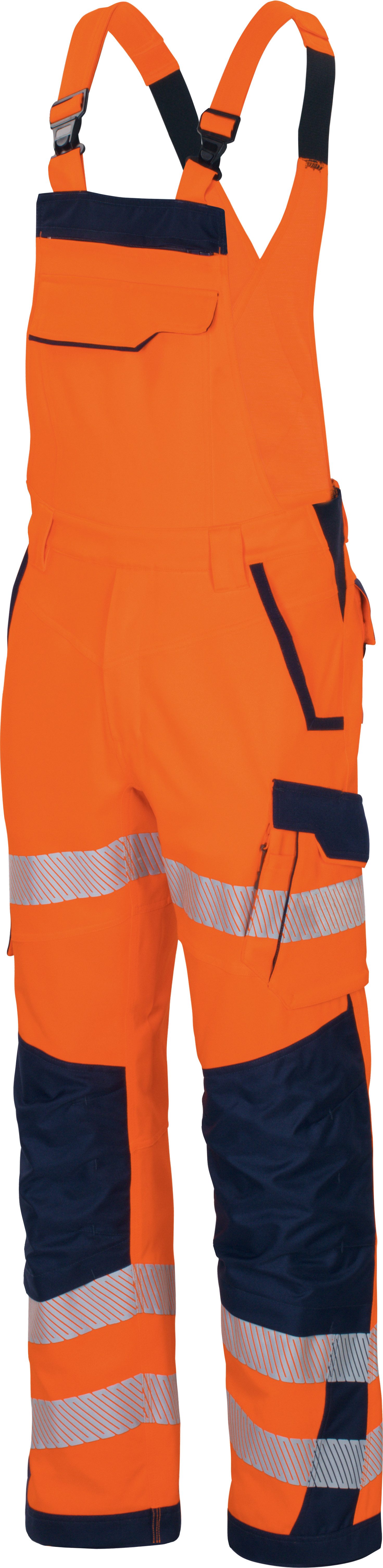 vizwell Arbeitslatzhose Warnschutz Latzhose HiVis warnorange warngelb elastisch dehnbar reißfest und elastisch - knitterfrei sowie pflege- und bügelleicht