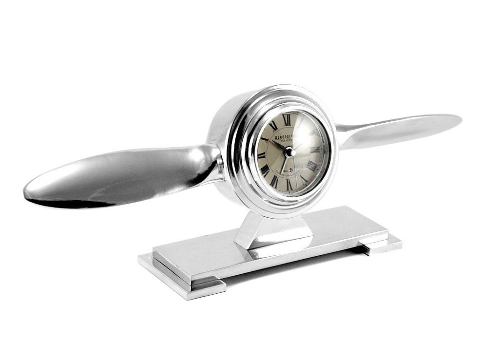 Déco Quarz Uhr Art Kamin Uhr Clock Tischuhr Metall Flugzeug Quarzuhr Tischuhr Tisch Wecker Brillibrum Propeller