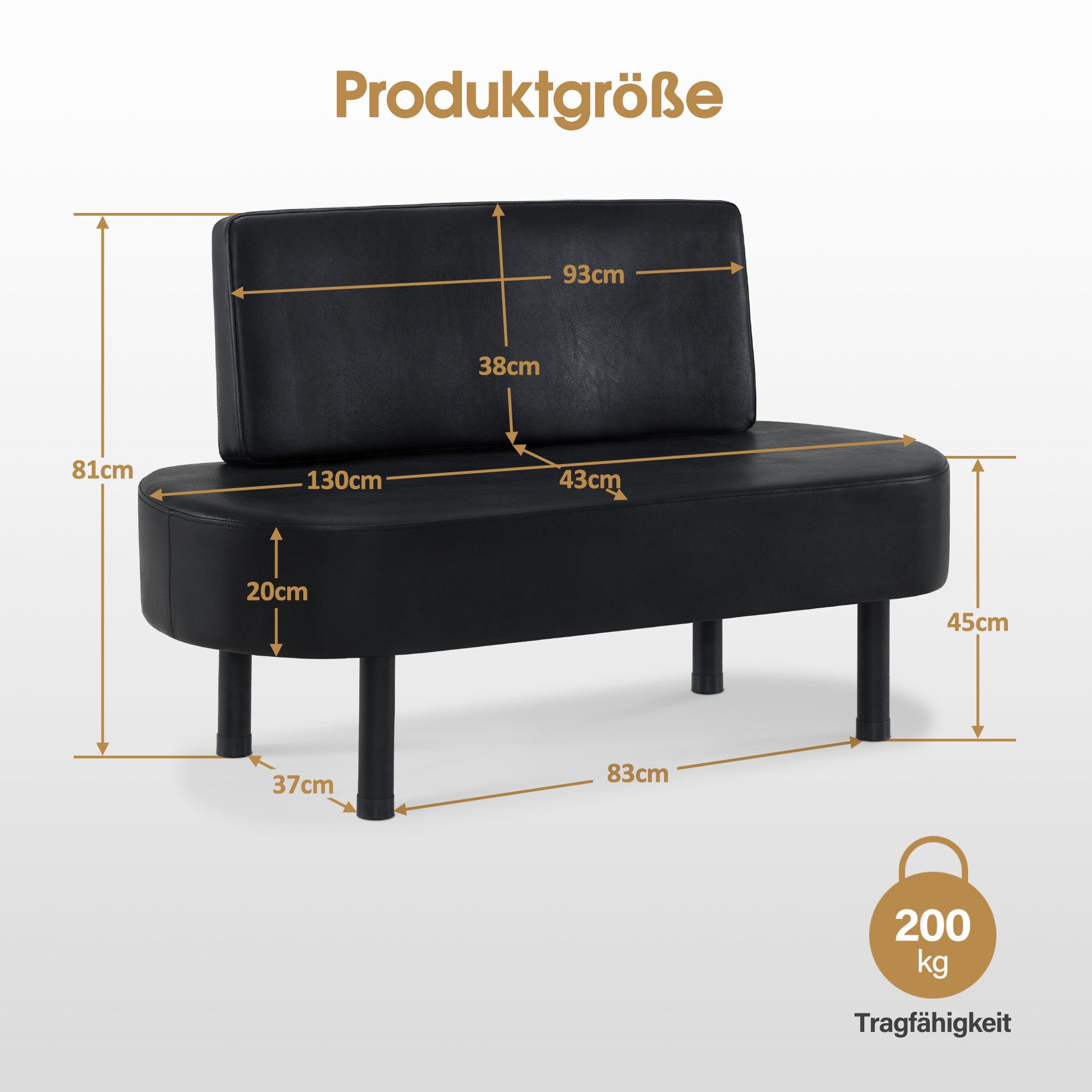 Barberpub Sitzbank BarberPub Sitzbank mit Rückenlehne Friseur W517 (Schwarz/Kunstleder), 130 cm Wartebank, Polsterbank, Wohnzimmerbank, Schuhbank