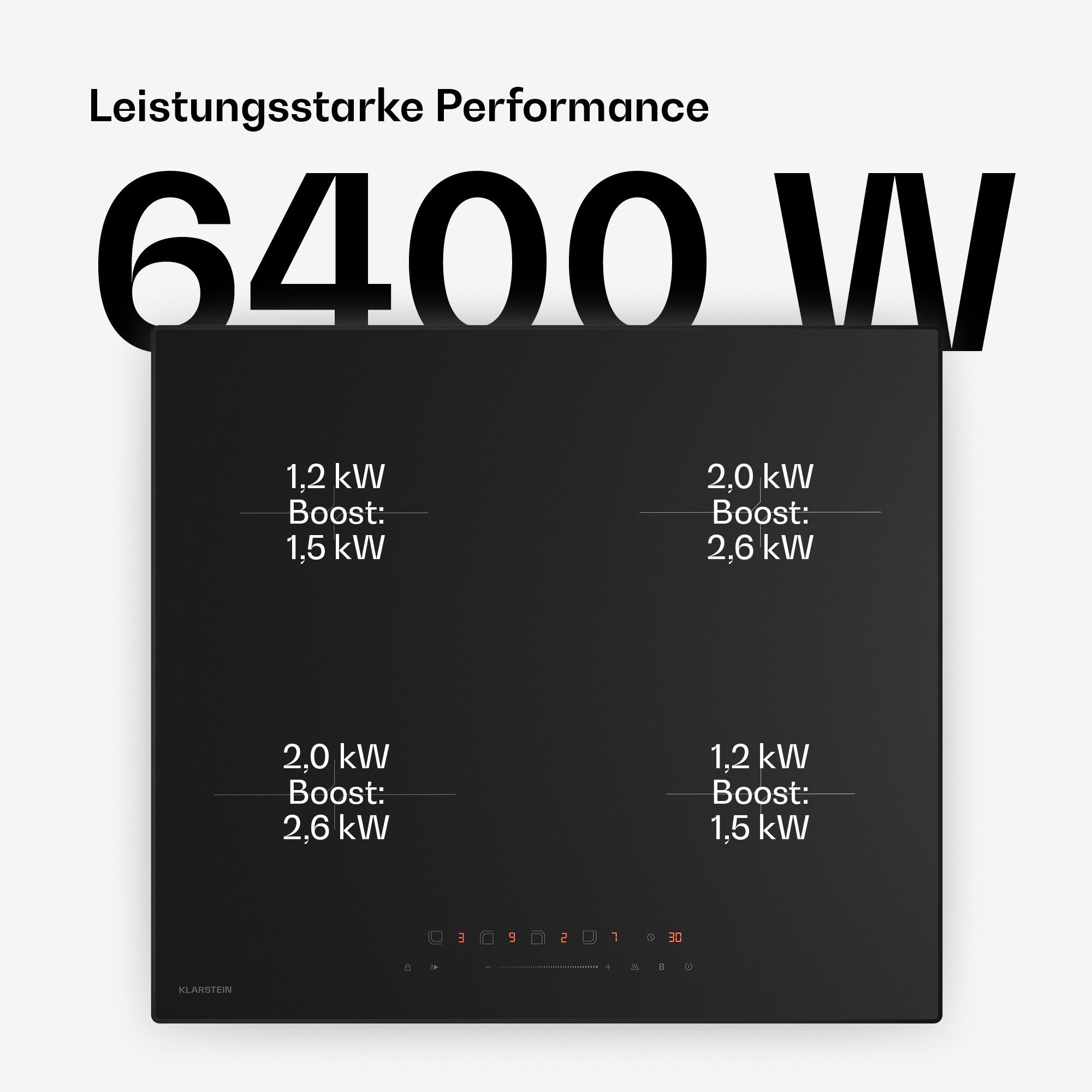 Klarstein Induktions-Kochfeld Velaire Induktionskochfeld 4 Kochzonen 7000W 60 cm Boost Touch-Slider, Elektrisches Kochfeld 4 Kochzonen Timer Glaskeramik 60 cm