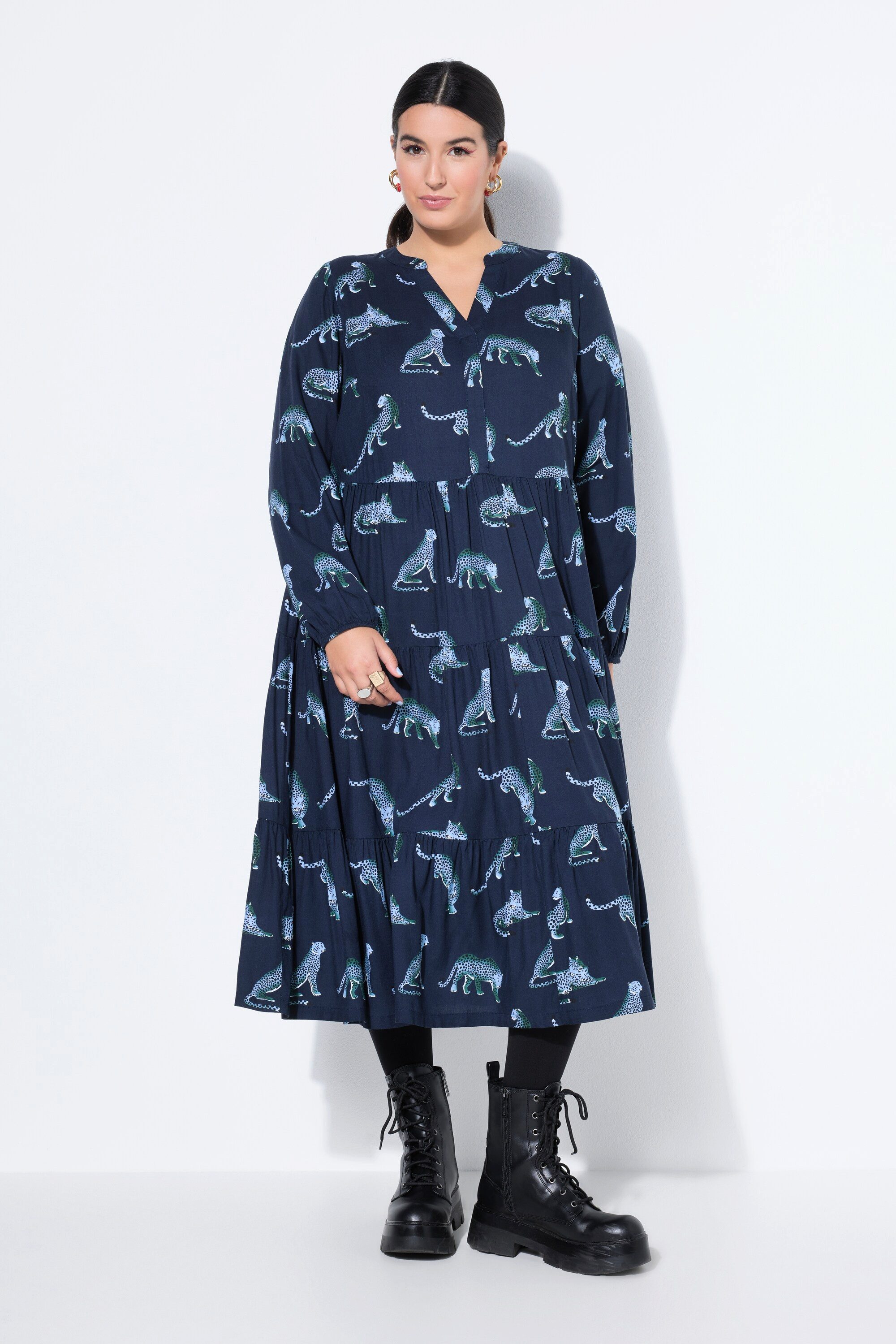Studio Untold Maxikleid Maxikleid Leoparden V-Ausschnitt Volants günstig online kaufen