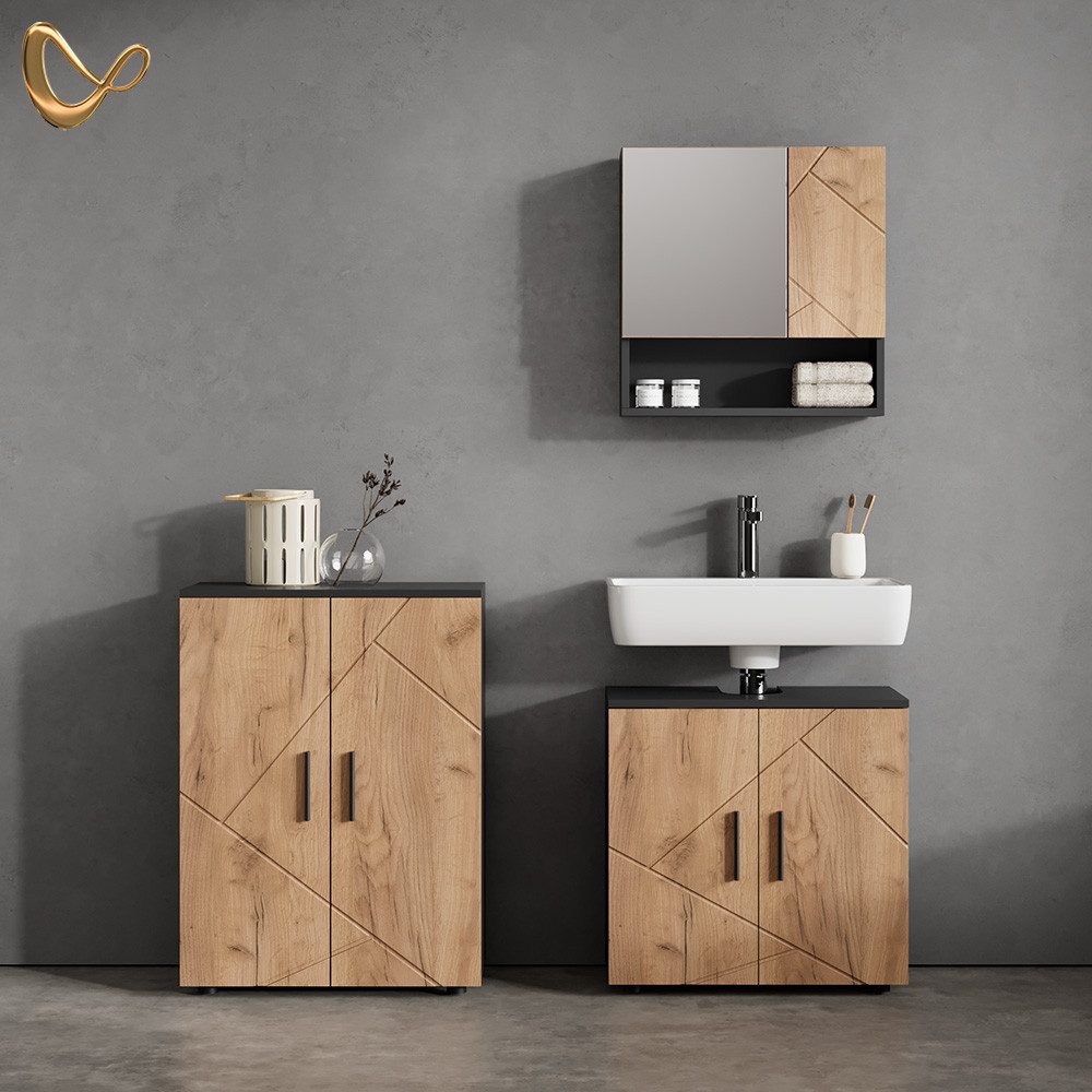 Livinity® Badmöbel-Set Ronco, Goldkraft Eiche/Anthrazit/Anthrazit, 3 günstig online kaufen