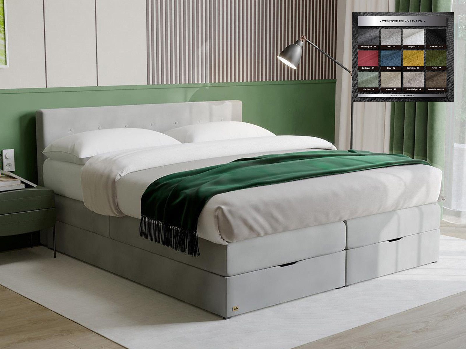PAARA Boxspringbett 40GK mit Bettkasten Kopfteil verstellbar Stauraum, mit einzigartigem Belüftungssystem