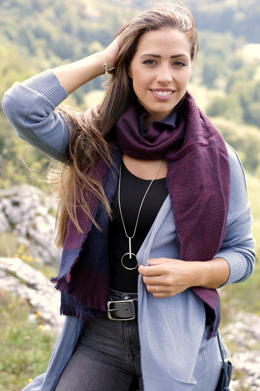 (1-St), Muster 2-farbigem Schal mit Grau-Schwarz Modeschal, styleBREAKER Hahnentritt