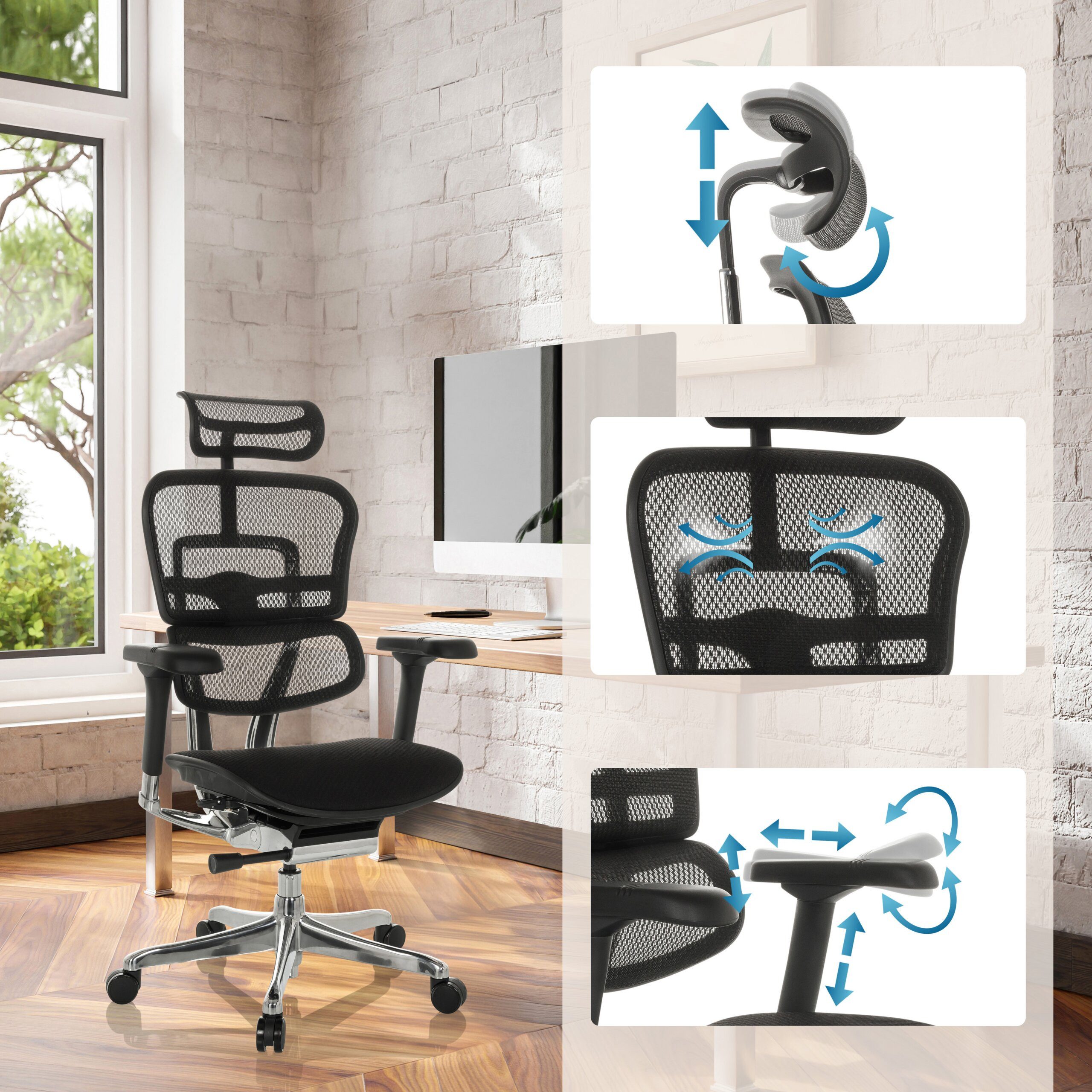 hjh OFFICE Drehstuhl Luxus Chefsessel Ergohuman Gen2 Stoff / Netzstoff (1 St), Profi Bürostuhl Schreibtischstuhl ergonomisch