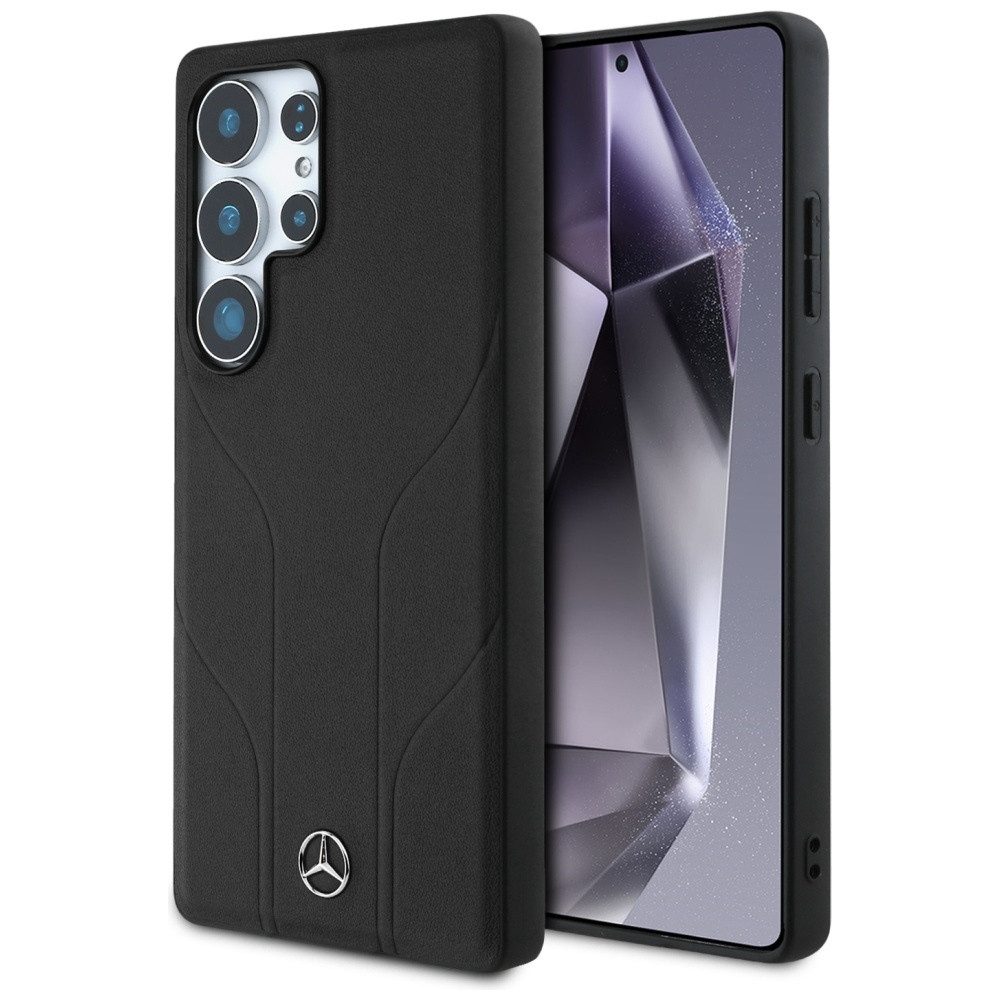 Mercedes Benz Handyhülle Galaxy S25 Ultra Echtleder schwarz Streifen Magsafe Logo Stern 6,9 Zoll, Kantenschutz