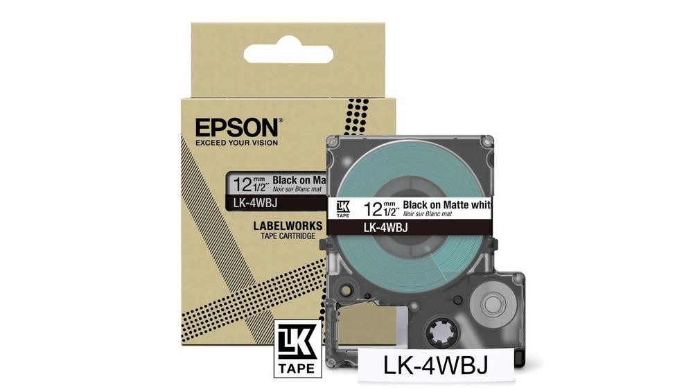 Epson Matte Tape - Weiß matt / Schrift Schwarz 12 mm Tintenpatrone