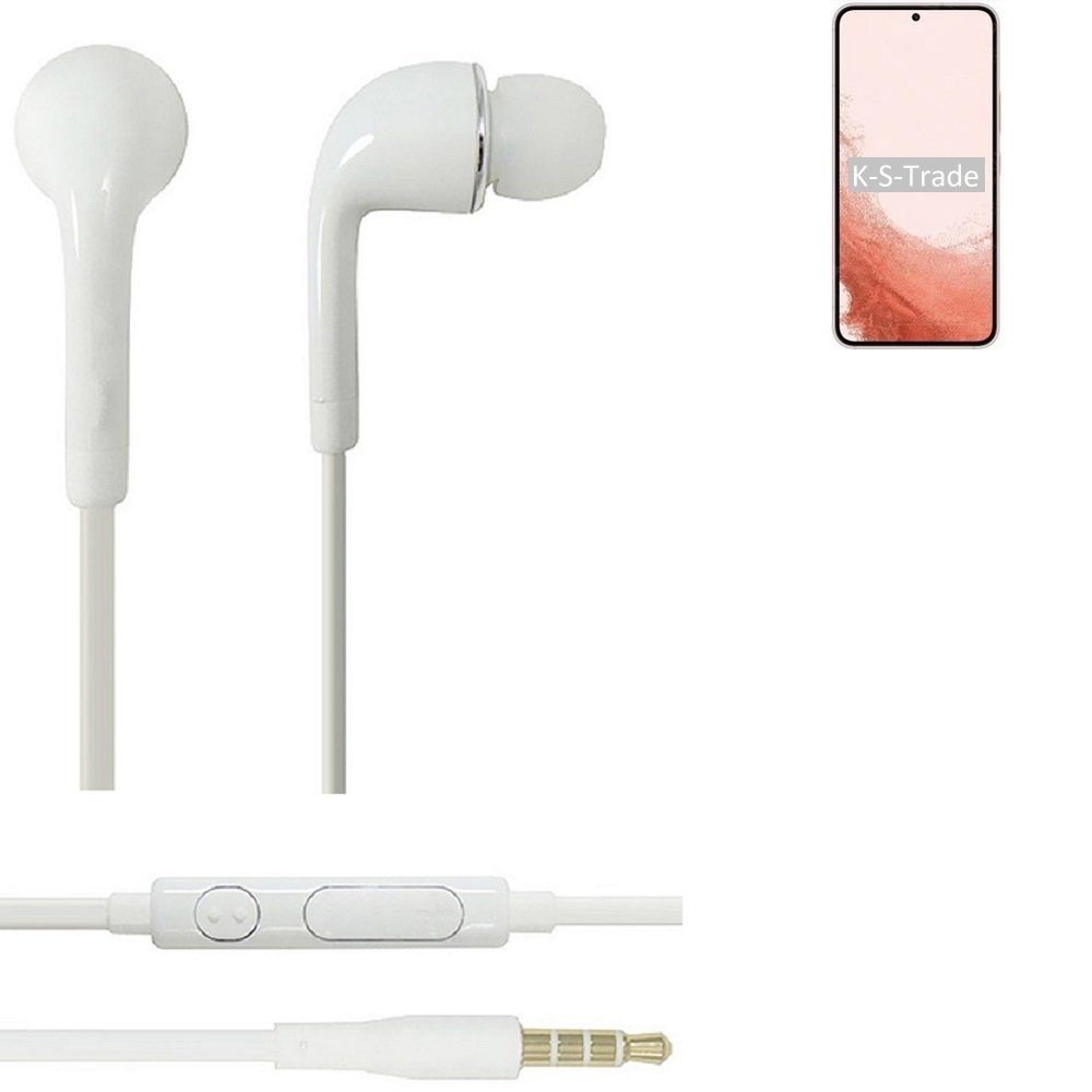 K-S-Trade für Samsung Galaxy S22 (Kopfhörer Lautstärkeregler Headset 3,5mm) Exynos weiß In-Ear-Kopfhörer Mikrofon u mit