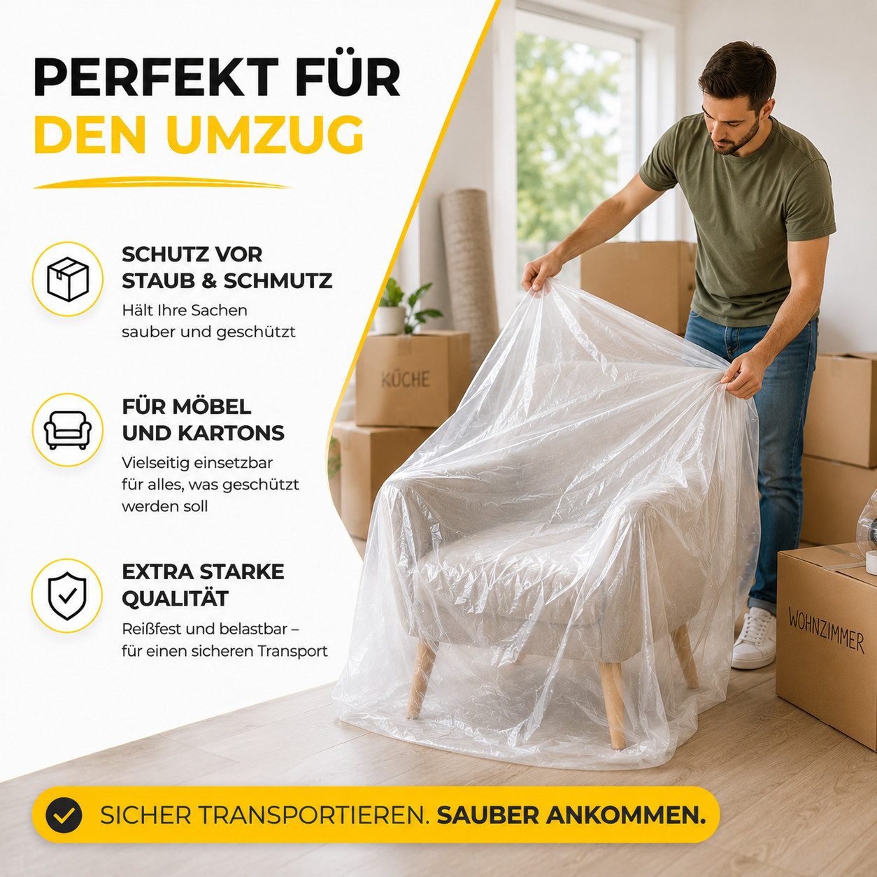toolmate® Abdeckfolie 6 transparente Malerfolien à 4 × 5 m, 120 m² Abdeckfläche, (6er Set, 6-St., 6 Stück) – Bild 2 von 5