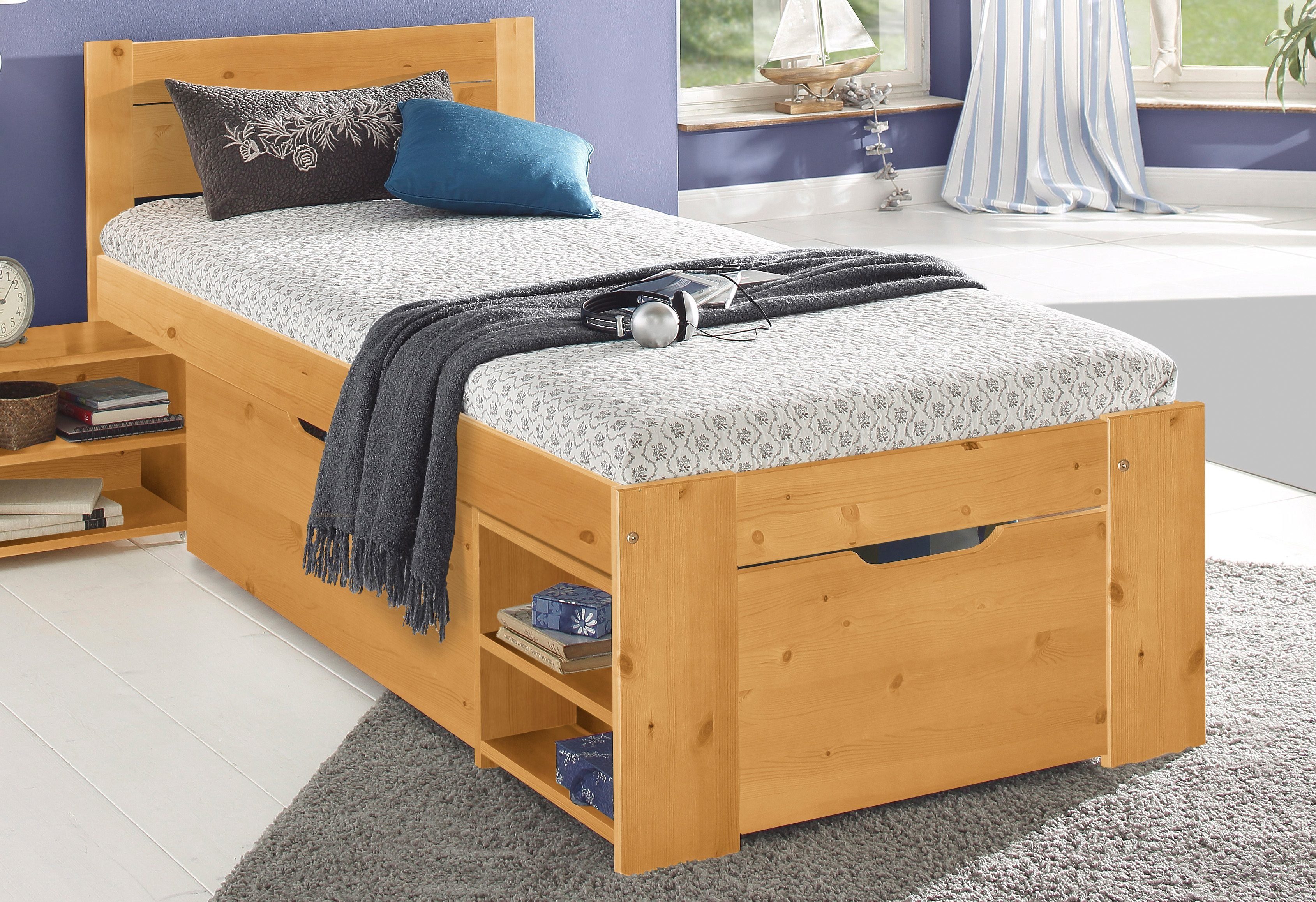 Home affaire Massivholzbett "HANNES " mit Schubladen und Regalen, Nachtschr günstig online kaufen