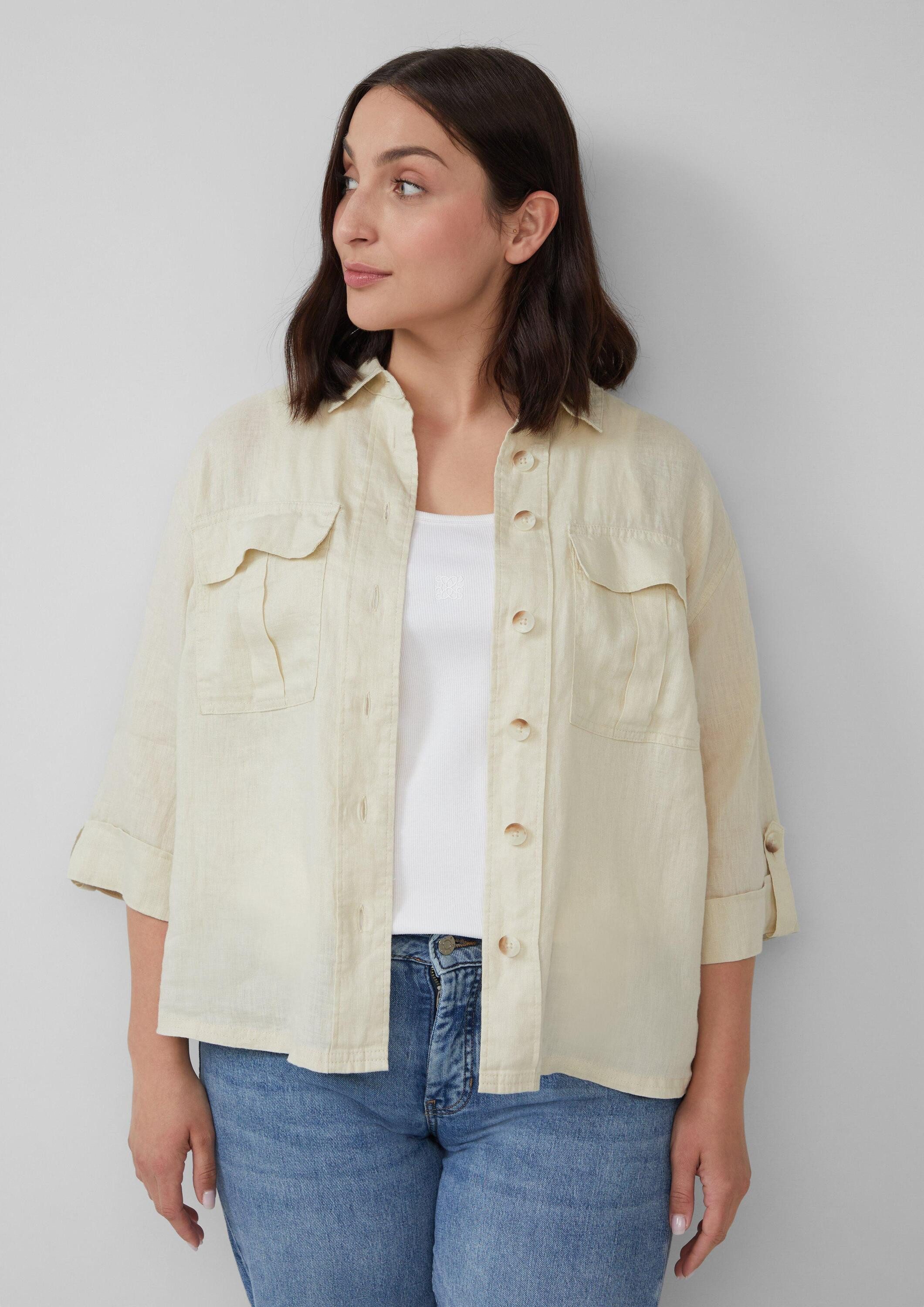 s.Oliver Kurzarmbluse Bluse Leinen-Overshirt im Relaxed Fit mit weiten 3/4-Ärmeln