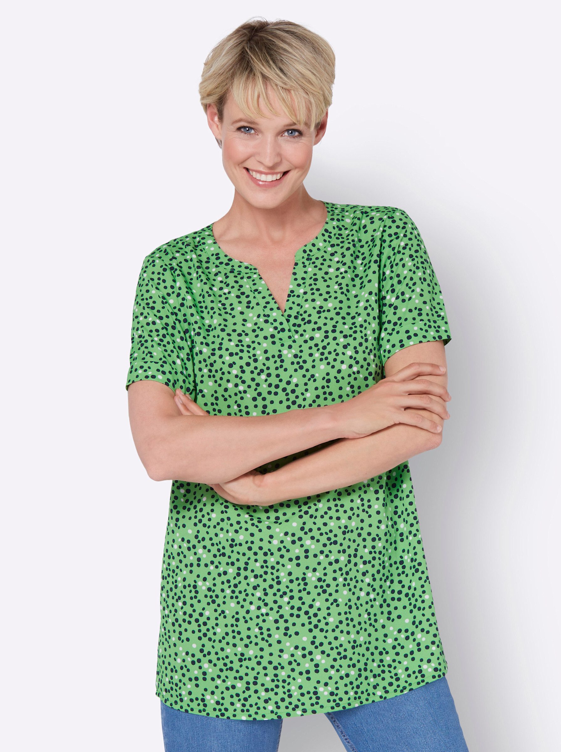 Sieh an! Klassische Bluse Longbluse Kurzarm günstig online kaufen