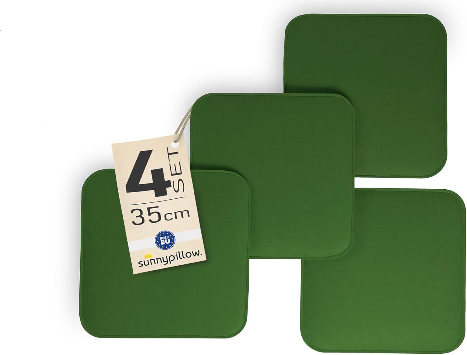 sunnypillow Stuhlkissen 4er Set Stuhlkissen aus Filz quadratisch 35x35 cm Filzkissen, Dunkelgrün
