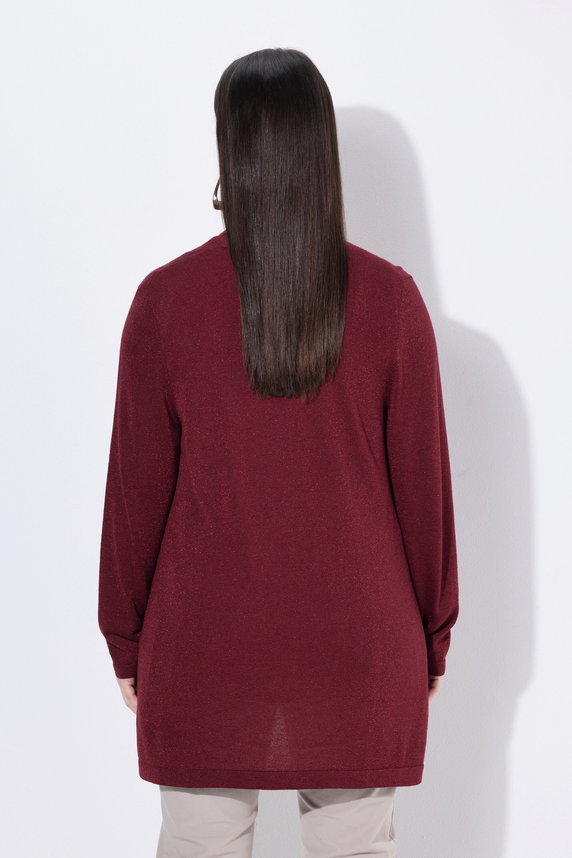 Ulla Popken Strickjacke Long-Strickjacke Glitzereffekt Stehkragen Langarm