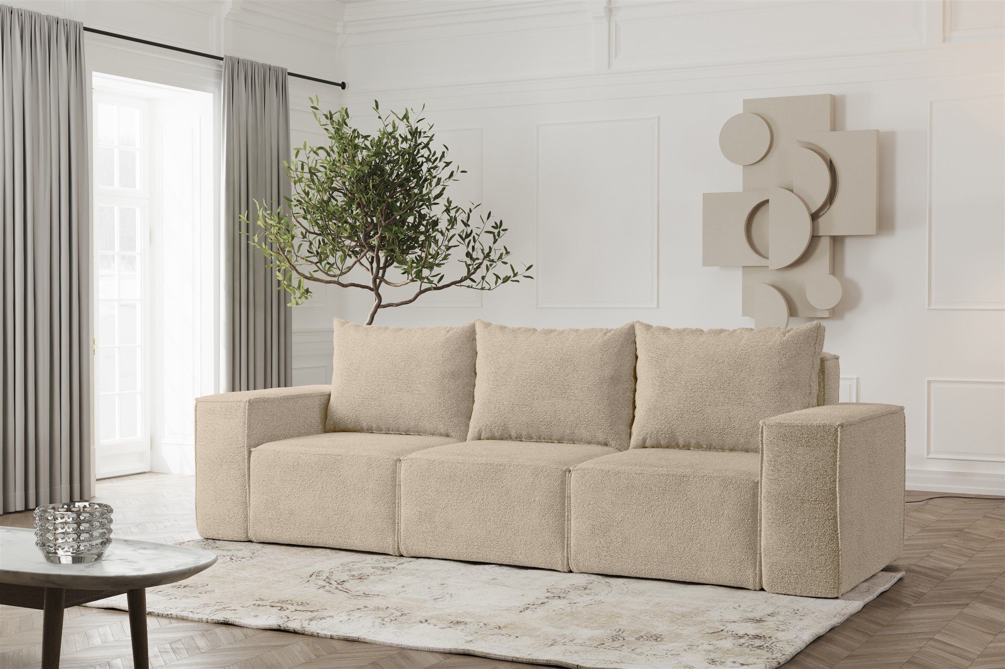 Fun Möbel 3-Sitzer Sofa Designersofa ESTELLE 3-Sitzer in Stoff Abriamo, 3 x Rückenkissen