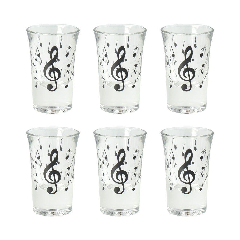 mugesh Glas Schnapsgläser Notenmotiv (6er-Set) schwarz, Glas, für Musiker