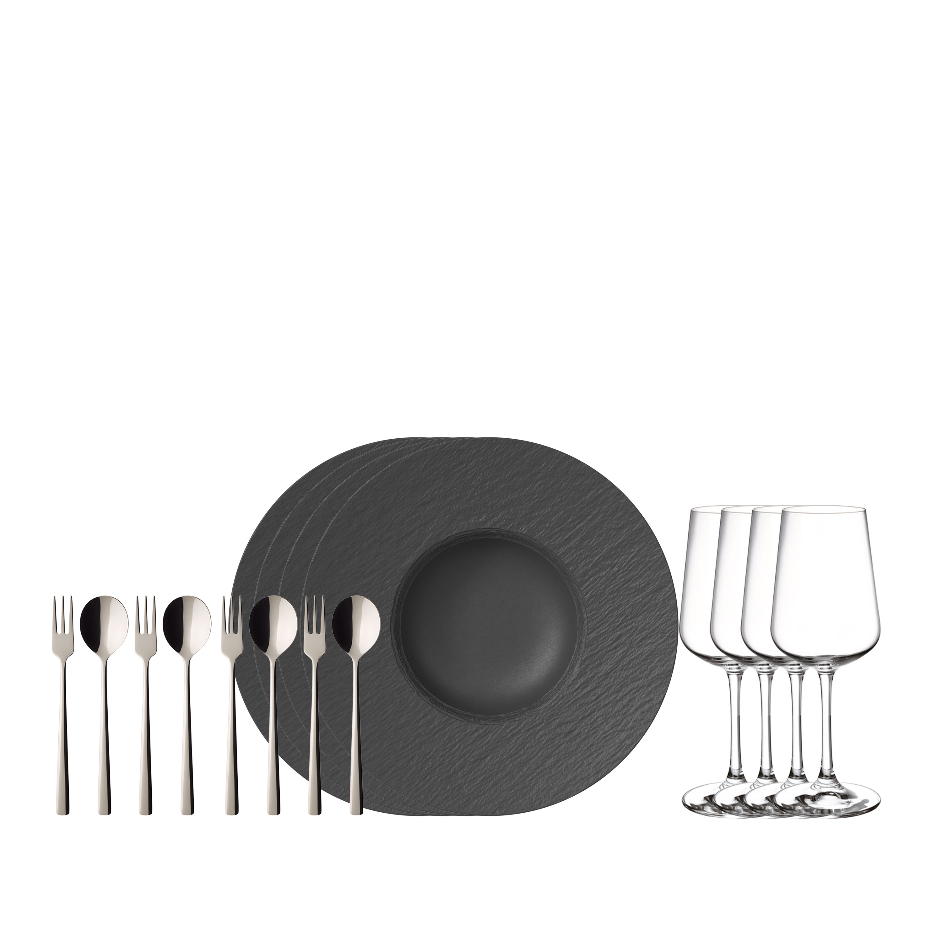 Villeroy & Boch Geschirr-Set Manufacture Rock Pastaset (16-tlg), 4 Personen, Porzellan, Durchgefärbtes Premium Porzellan