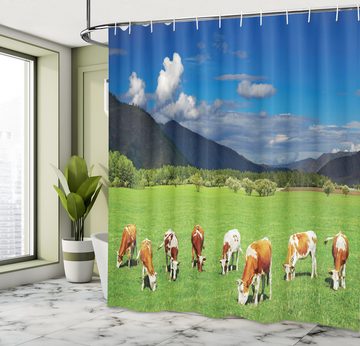 Abakuhaus Duschvorhang Moderner Digitaldruck mit 12 Haken auf Stoff Wasser Resistent Breite 175 cm, Höhe 180 cm, Das Vieh Berge weidende Kühe
