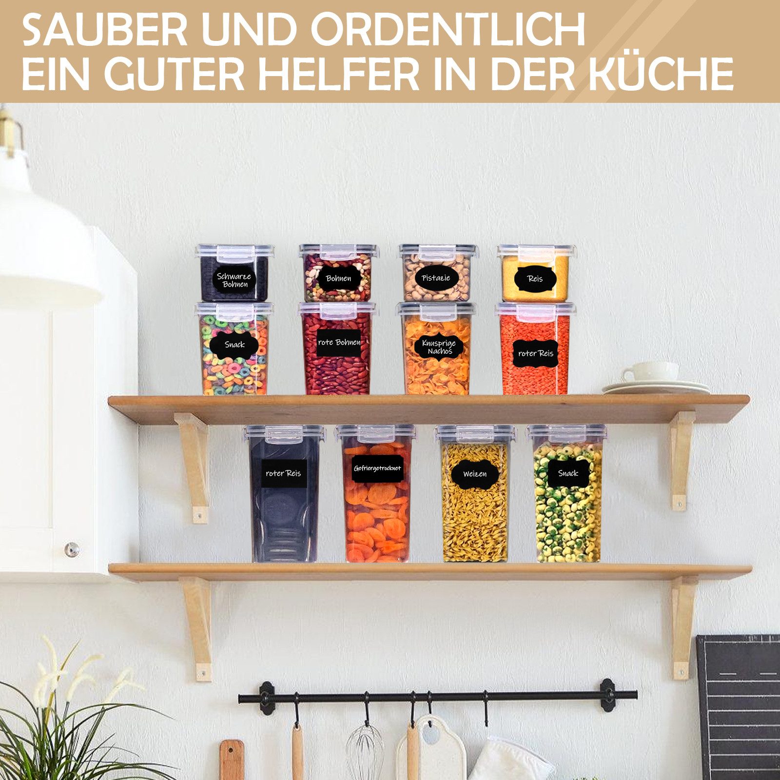 CALIYO Vorratsdose 16 Set Vorratsdosen Küche Behälter, Aufbewahrungsbox Mit Deckel, Polyprophylen (PP), (16-tlg., Polyprophylen (PP) Vorratsdosen für alle trock – Bild 4 von 5