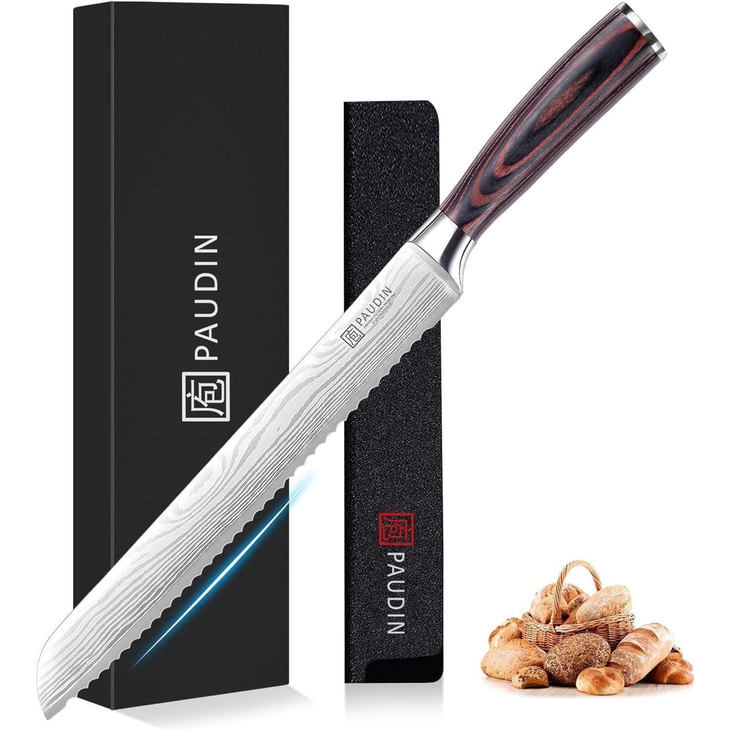 LuxusKollektion Brotmesser Langes Brotmesser 26 cm Küchenmesser aus Edelstahl mit Pakkaholzgriff