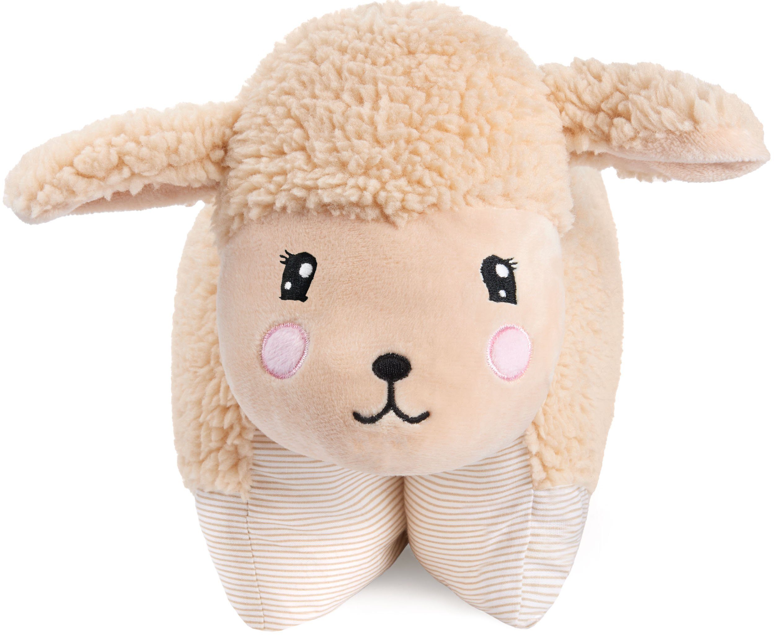 BRUBAKER Kuscheltier Kissen - Schaf - 2 in 1 Plüschtier und Kuschelkissen - 40 x 30 cm (Dekokissen, 1-St., Tierkissen Schafkissen Stofftier), aufklappbares Kinder Plüschkissen mit Klettverschluss