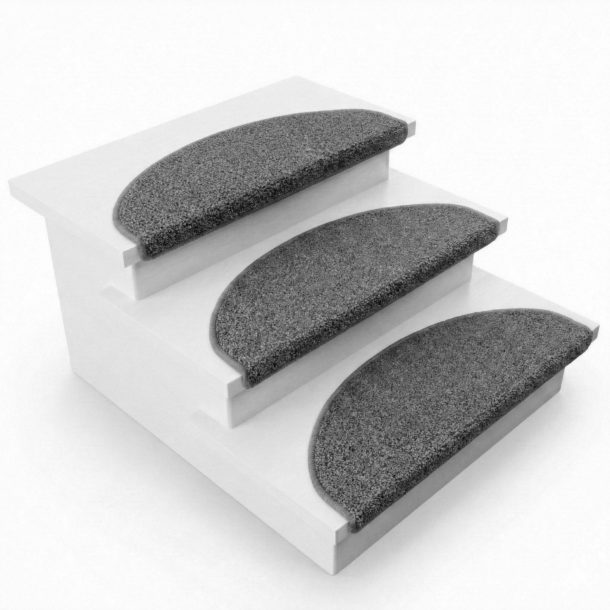 Floordirekt Stufenmatte Shaggy Treppenstufenmatte Madrid halbrund selbstklebend rutschfest, Robuster Winkel mit 40 mm breitem Klebestreifen