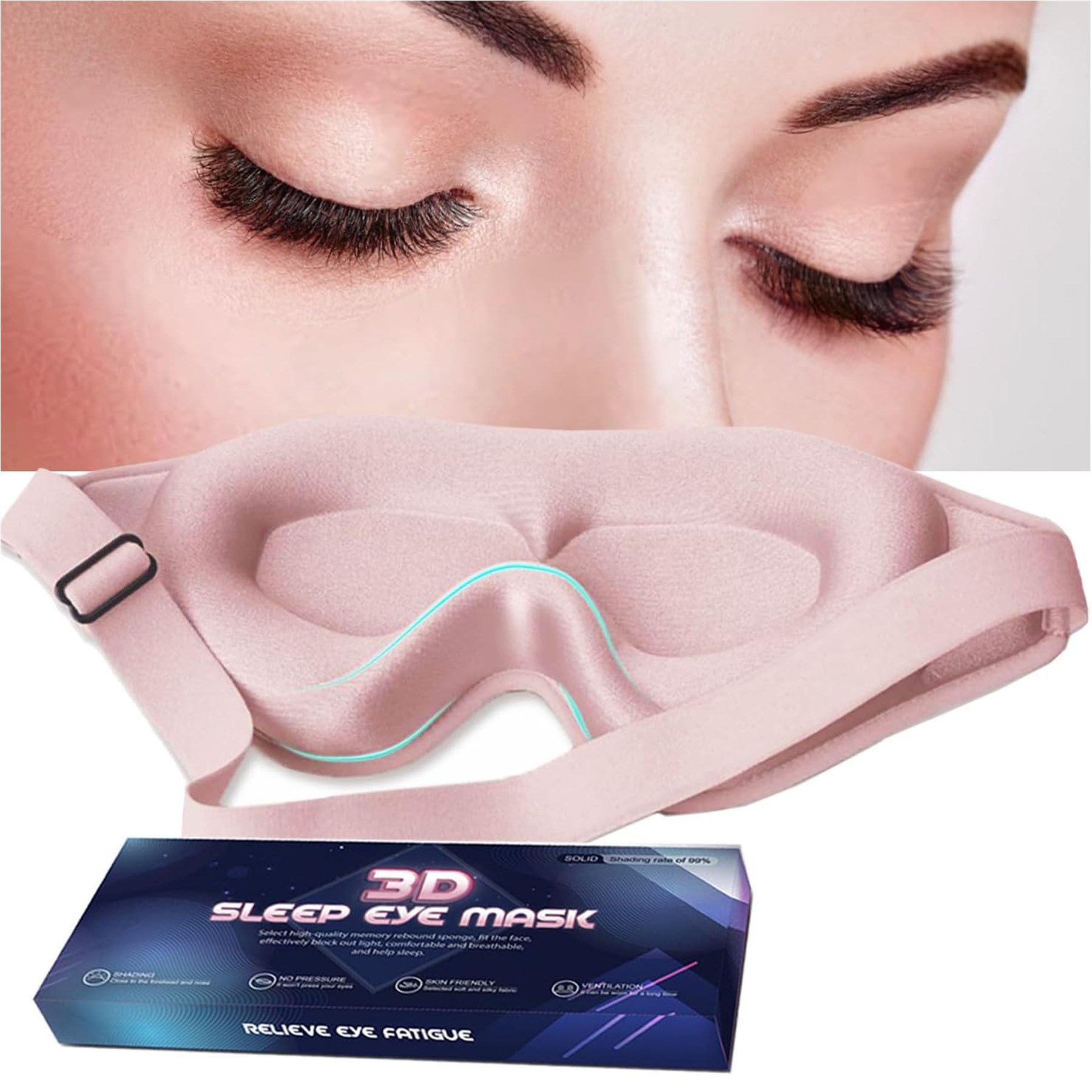Mutig Schlafmaske Schlafmaske für Seitenschläfer, 3D-Augenhöhlen und verstellbares Gummiband, lichtblockierend und atmungsaktiv, Augenmaske für Männer und Frauen, geeignet für Reise,Yoga