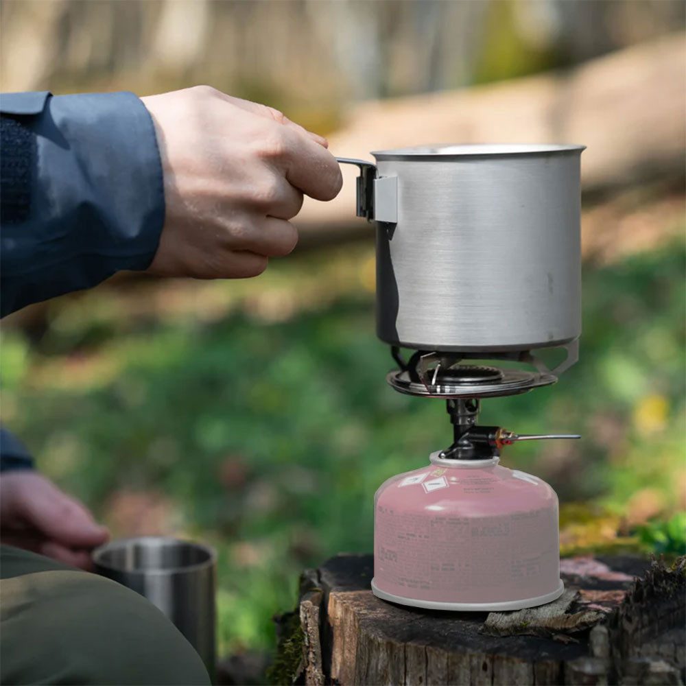 Primus Gaskocher Essential Trail Kit 1L Gaskocher Set - Grau Campingkocher, (3-St), eloxiertes Aluminium, Bratpfanne als Deckel nutzbar, abnehmbarer Griff