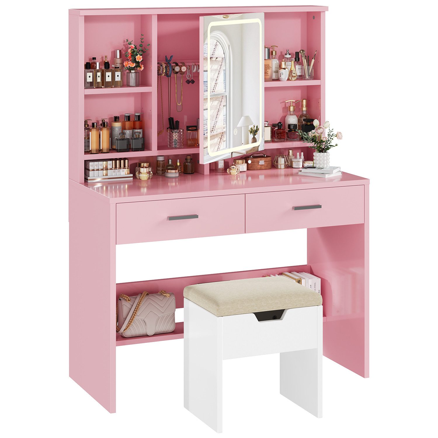 HOMALL Schminktisch Schminktisch mit Spiegel und LED 2 Schubladen und 6 Abl günstig online kaufen
