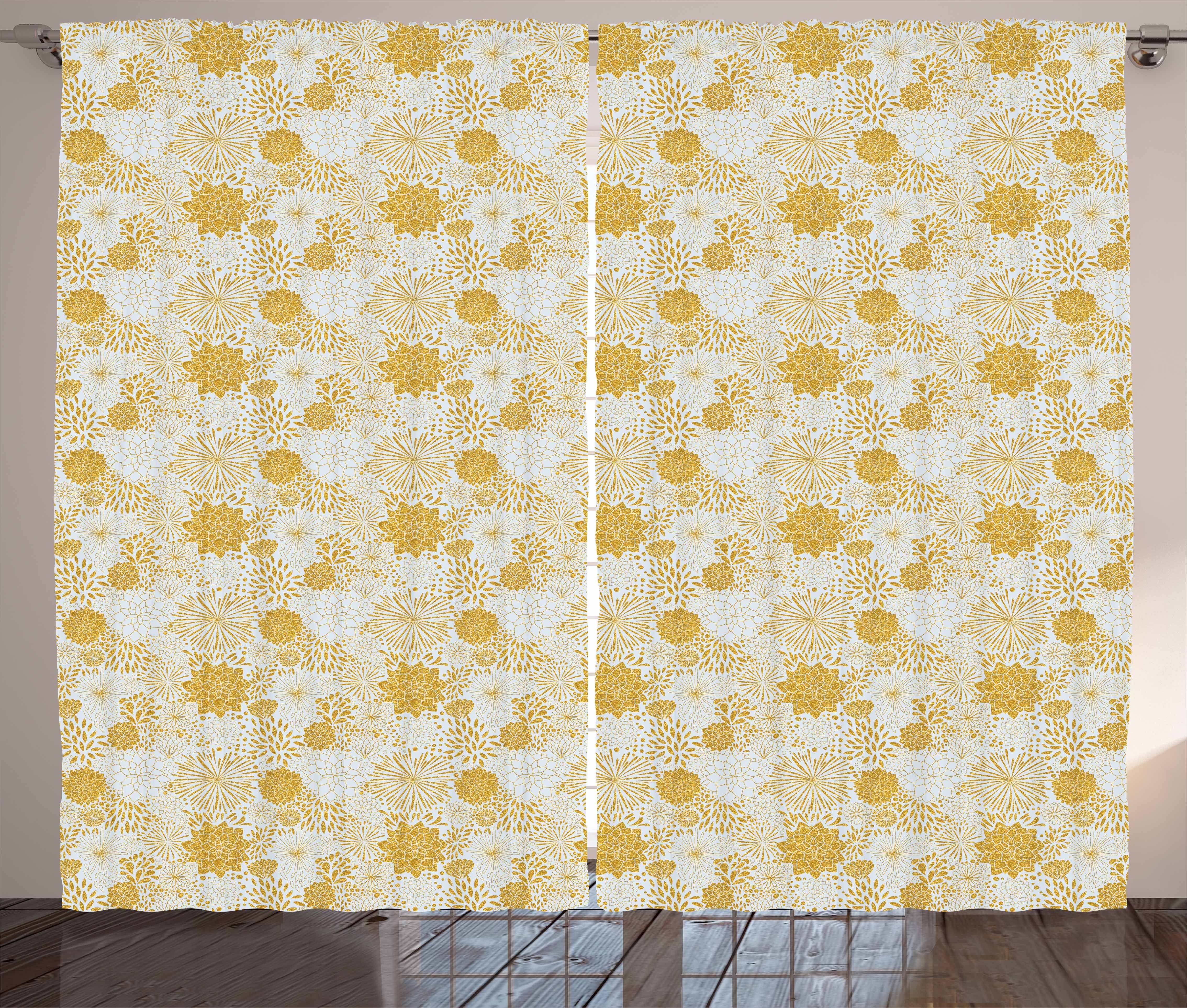 Gardine Schlafzimmer Chrysanthemum Blumen Kräuselband und mit Haken, Vorhang Abakuhaus, Wachstum Schlaufen