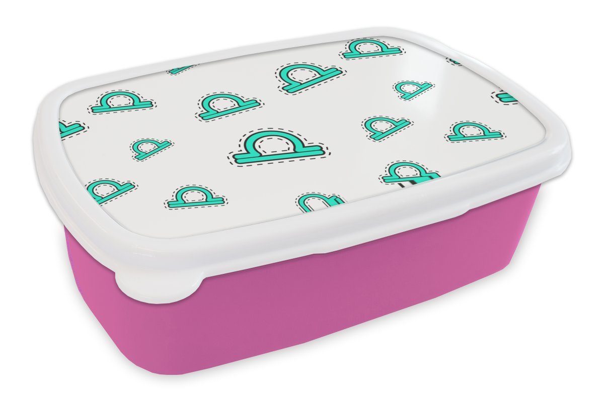 MuchoWow Lunchbox Waage - Tierkreiszeichen - Astrologie, Kunststoff, (2-tlg), Brotbox für Erwachsene, Brotdose Kinder, Snackbox, Mädchen, Kunststoff rosa