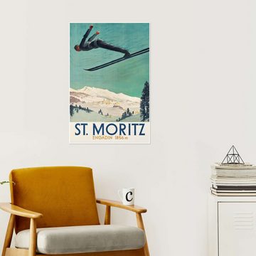 Posterlounge Poster Vintage Ski Collection, St. Moritz, Engadin, Vintage Illustration