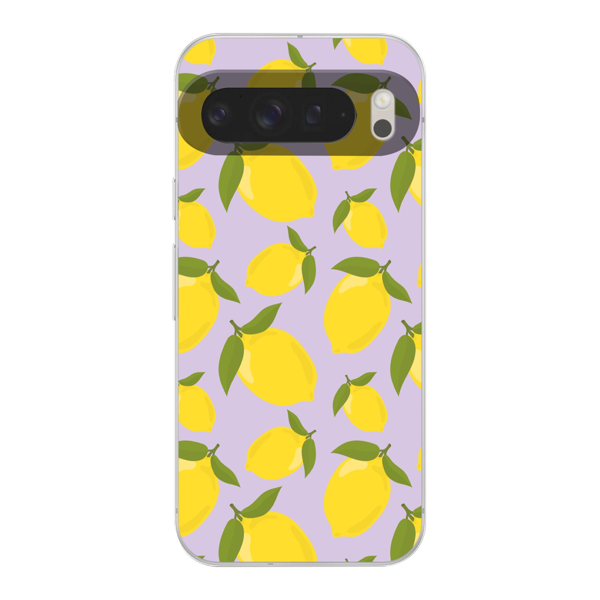 MuchoWow Handyhülle für Google Pixel 9 Pro XL Muster Zitronen - Gelb - Lila - Muster - Frü, Handy Case, Silikon, Bumper Case Dünn